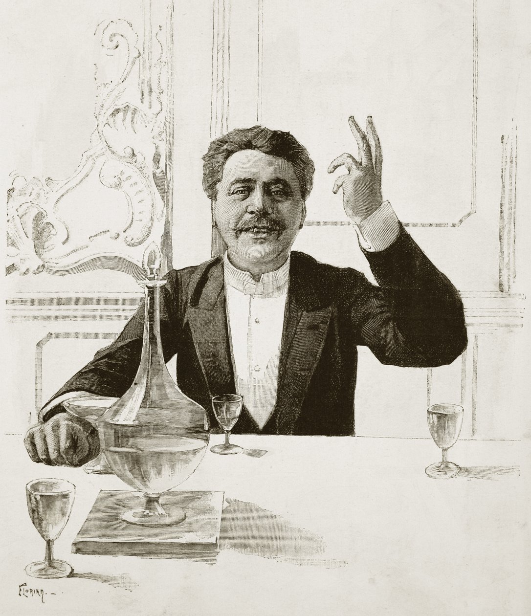 Portret van Henry Becque (1837-1899), Franse toneelschrijver - gravure door Florian naar Jean-Baptiste Guth (1883-1921) - Gepubliceerd in Revue illustree, ca. 1890 door Jean Baptiste Guth