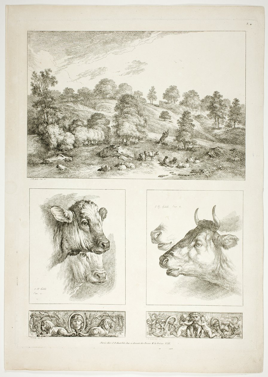 Plaat vier van 38 uit Oeuvres de J. B. Huet door Jean Baptiste Huet