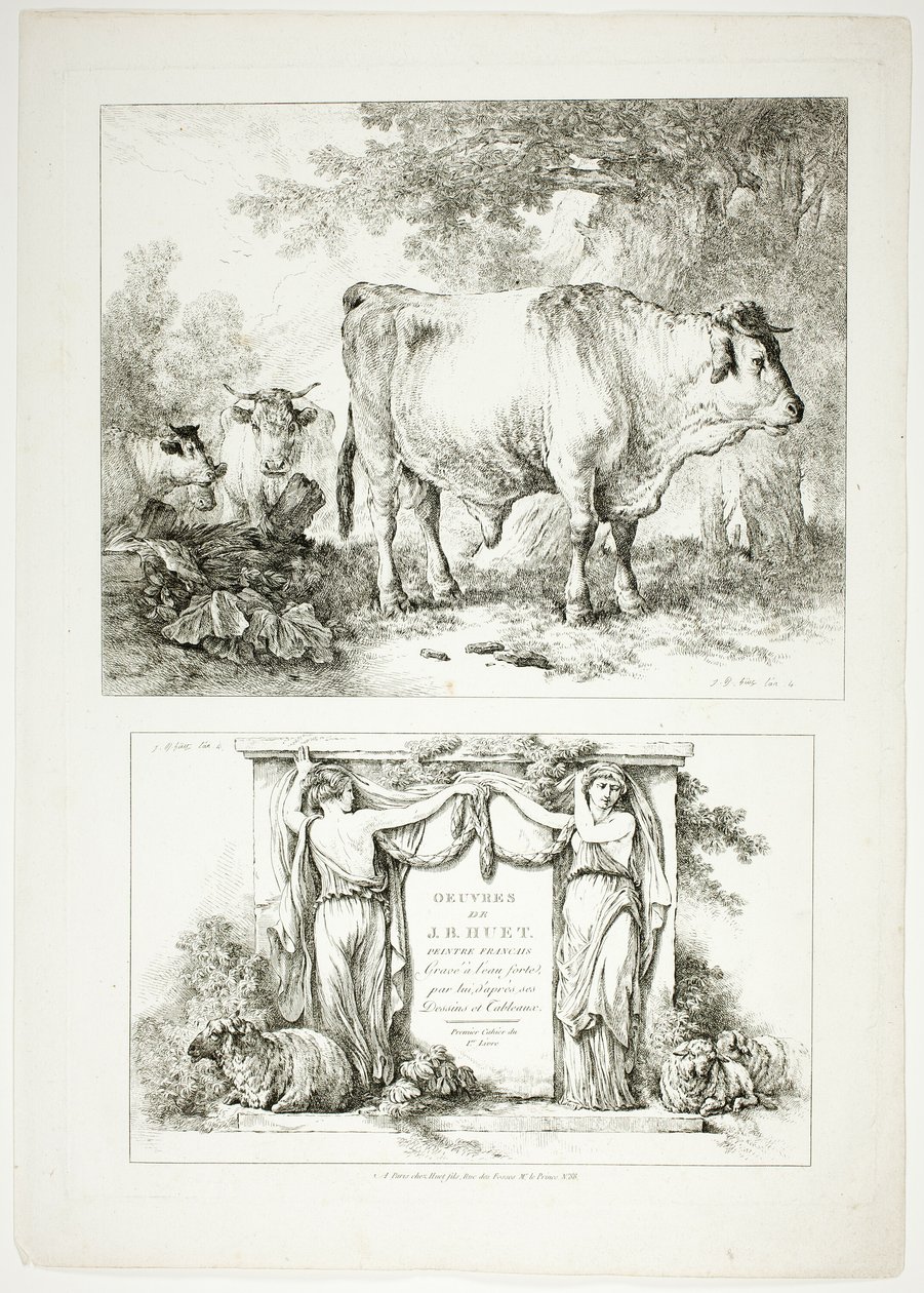 Plaat Een van 38 uit Oeuvres de J. B. Huet door Jean Baptiste Huet