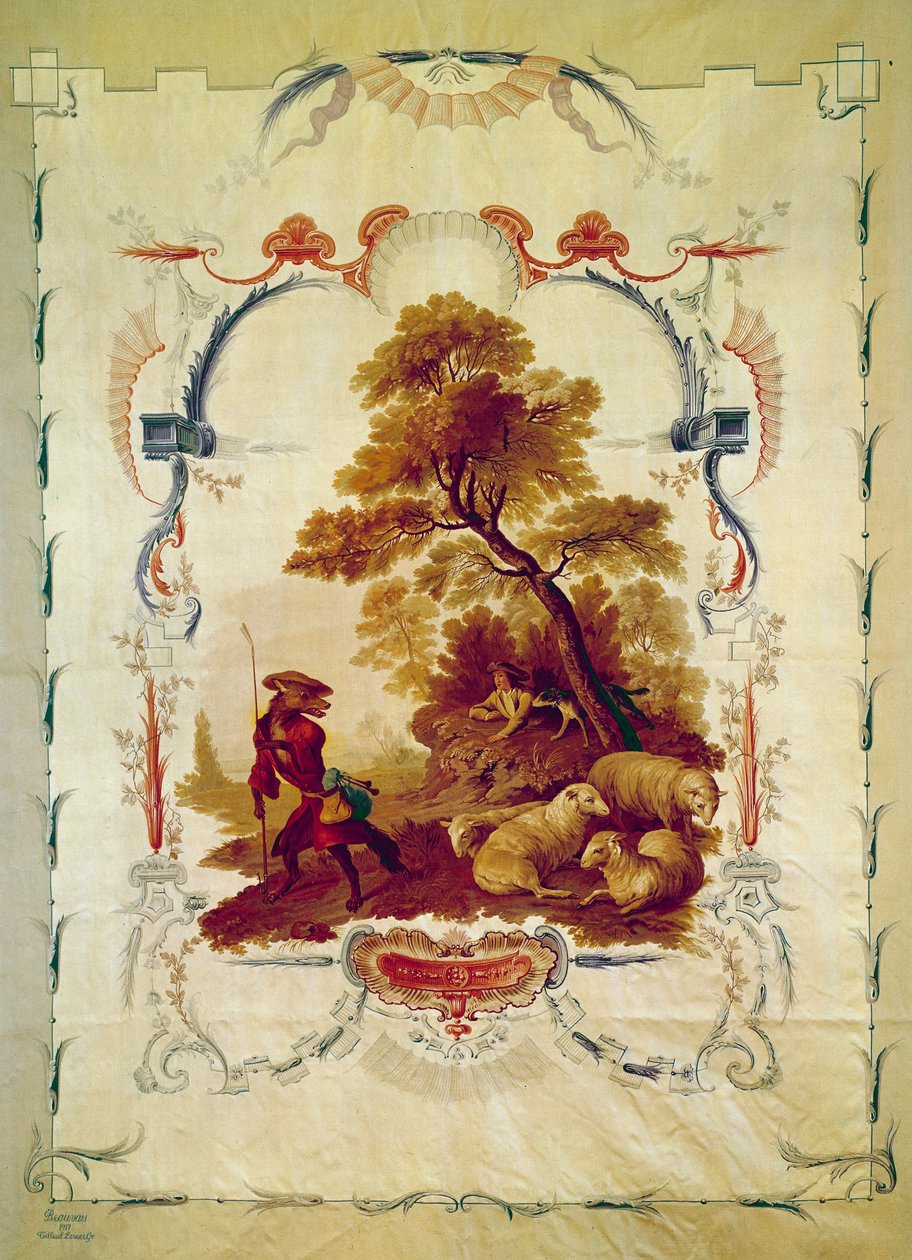 De wolf werd herder. Illustratie voor de fabel van Jean de La Fontaine door Jean Baptiste Huet