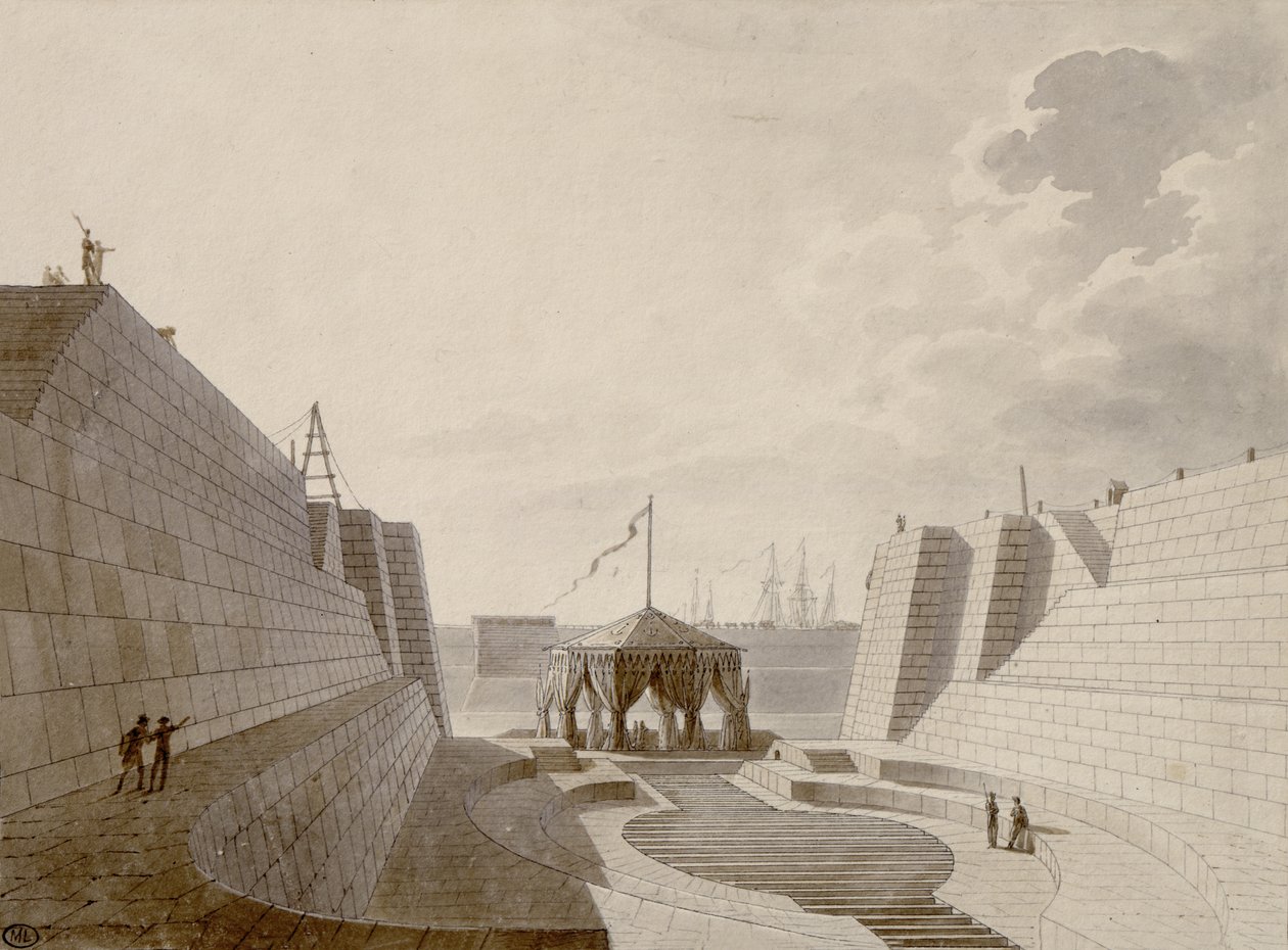 Droogdok in Cherbourg, juli 1813 door Jean Baptiste Isabey