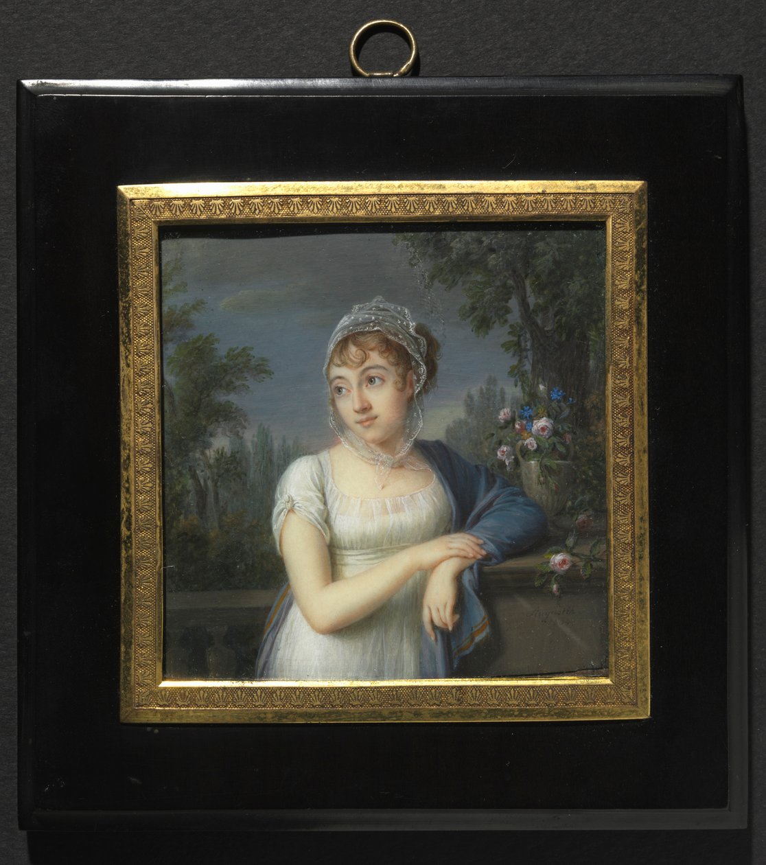 Portret van een vrouw bij een balustrade, 1804 door Jean Baptiste Jacques Augustin