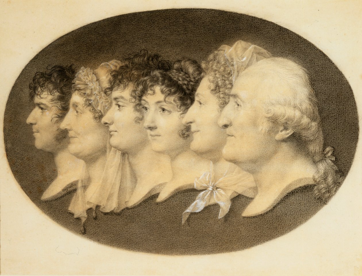 Profielportret van Augustin en zijn familie door Jean Baptiste Jacques Augustin