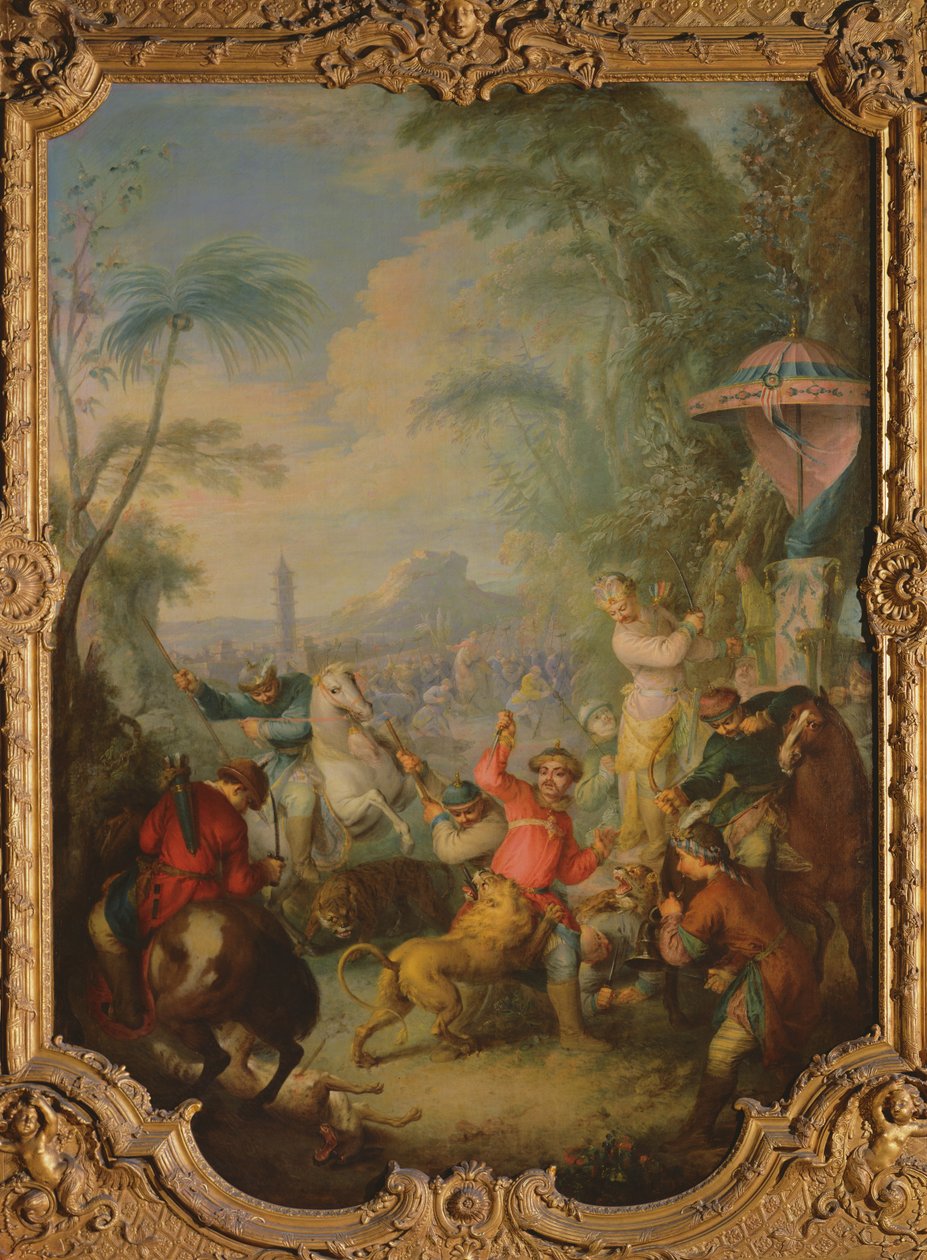 Leeuwen- en Tijgerjacht in China door Jean Baptiste Joseph Pater