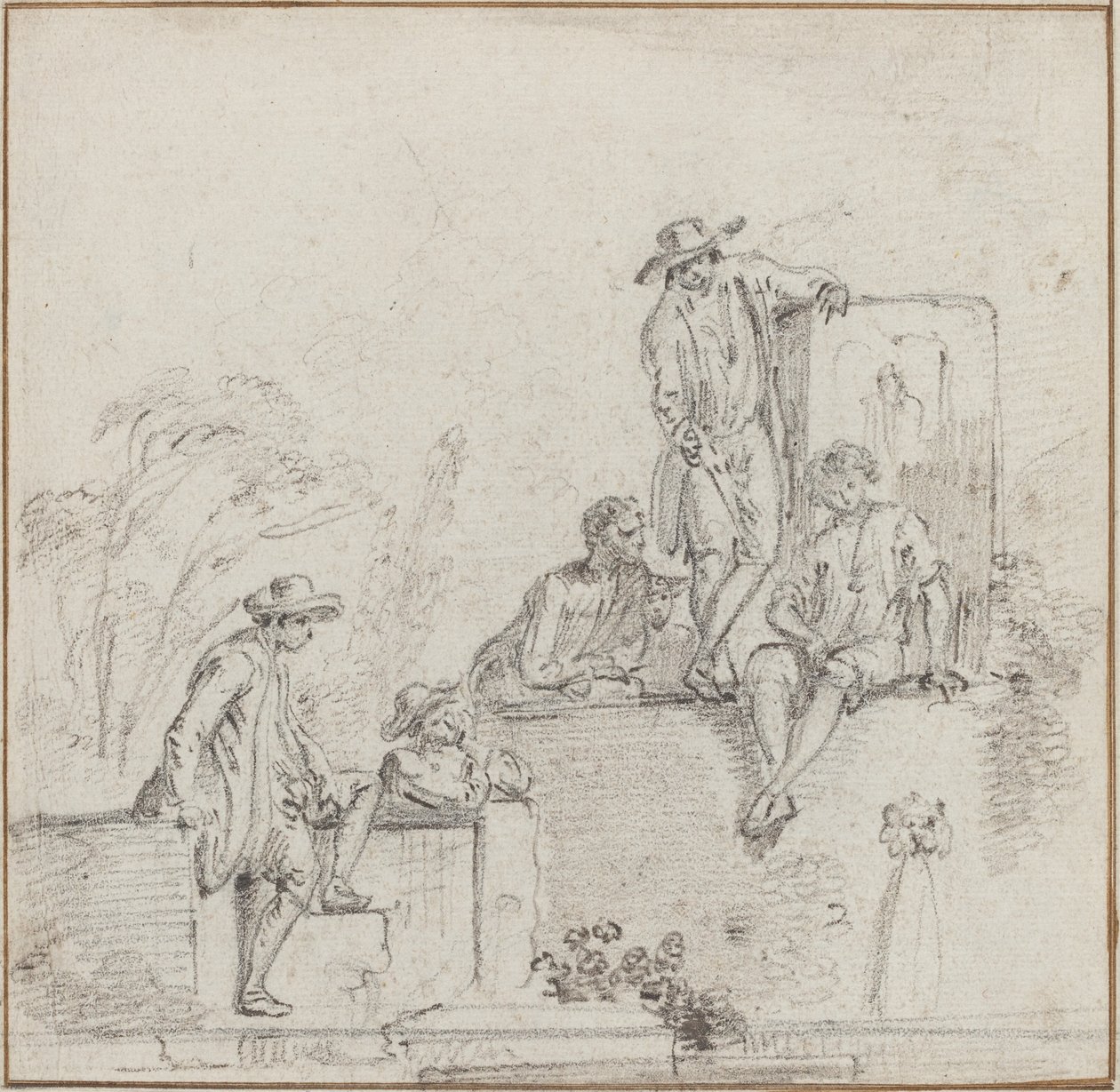 Figuren Zittend Rond een Fontein door Jean Baptiste Lallemand