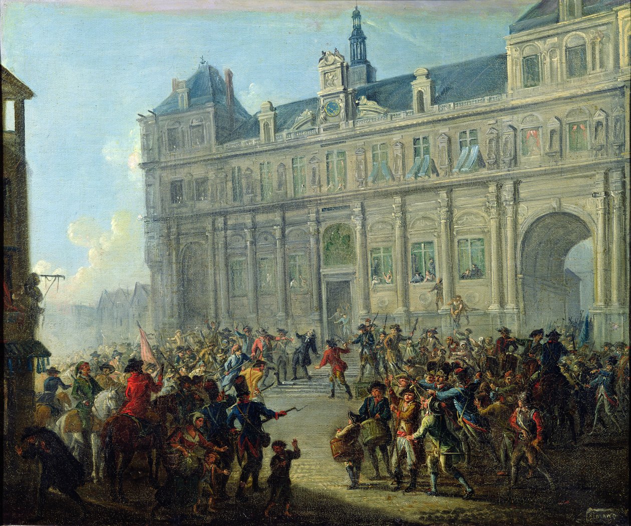 De Moord op Jacques de Flesselles op de Trappen van het Stadhuis 14 juli 1789 door Jean-Baptiste Lallemand