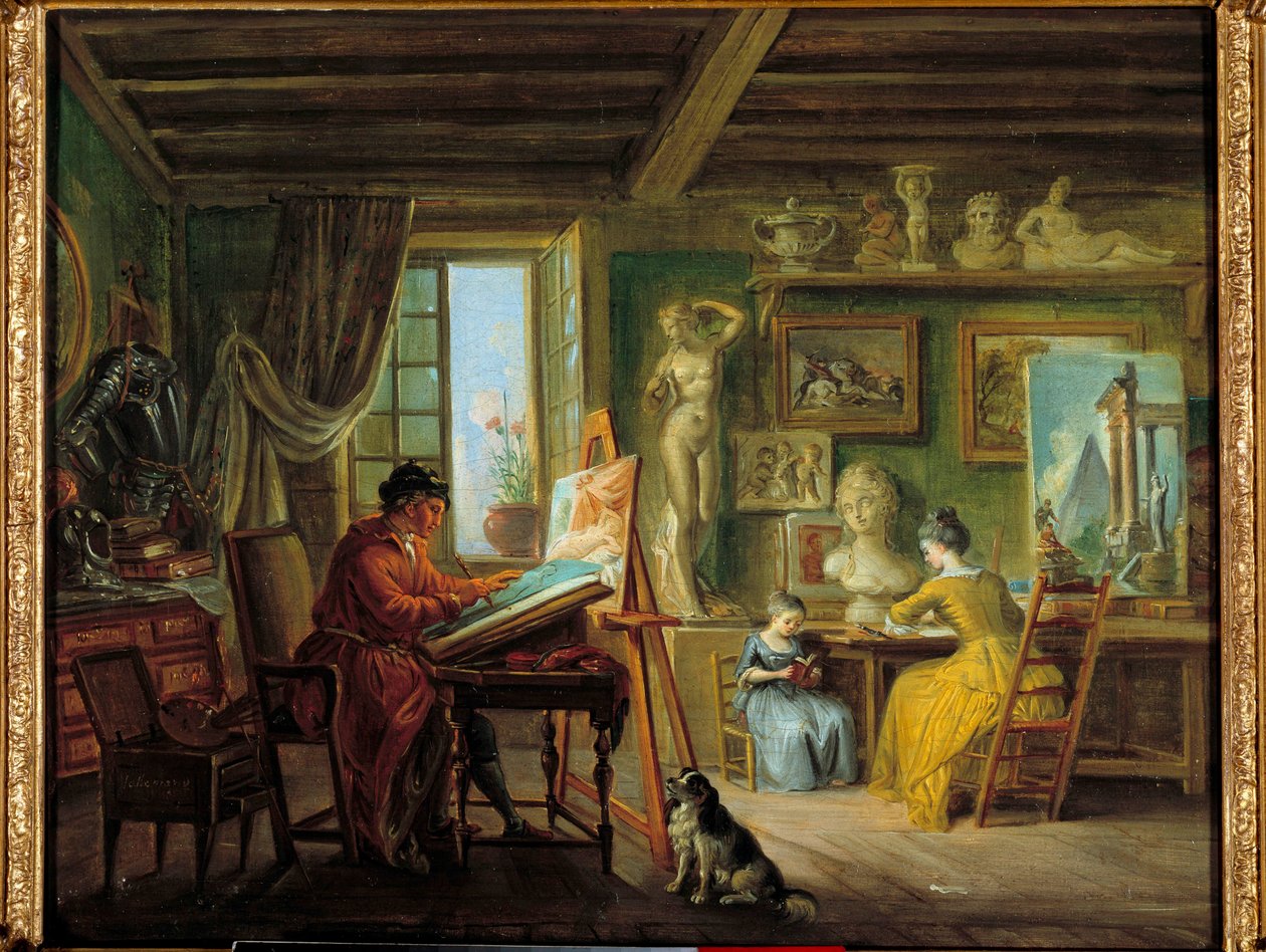 Het atelier van de schilder door Jean Baptiste Lallemand