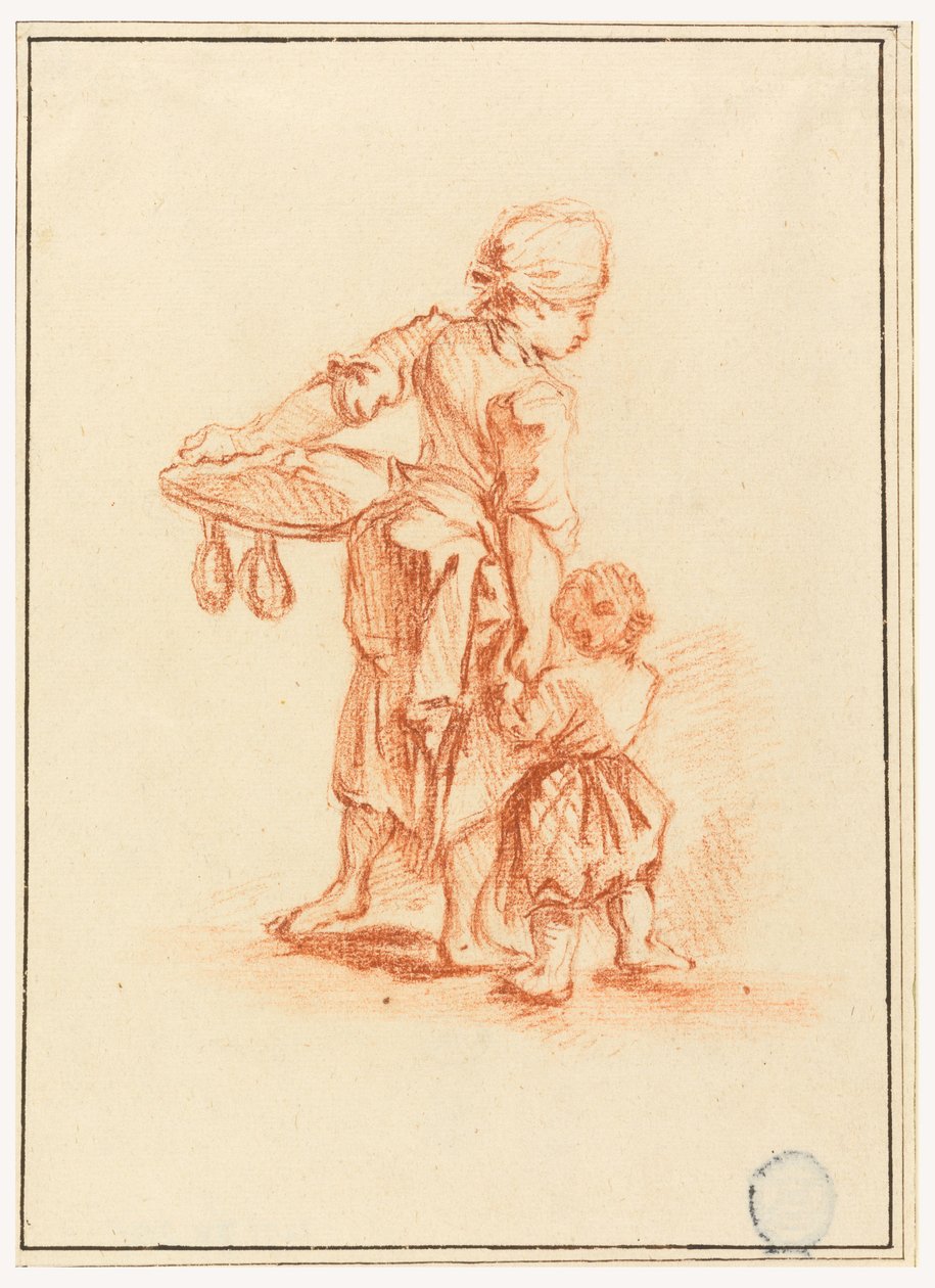 Tekening, Een vrouw die een kind leidt, 1750-75 door Jean Baptiste Le Prince