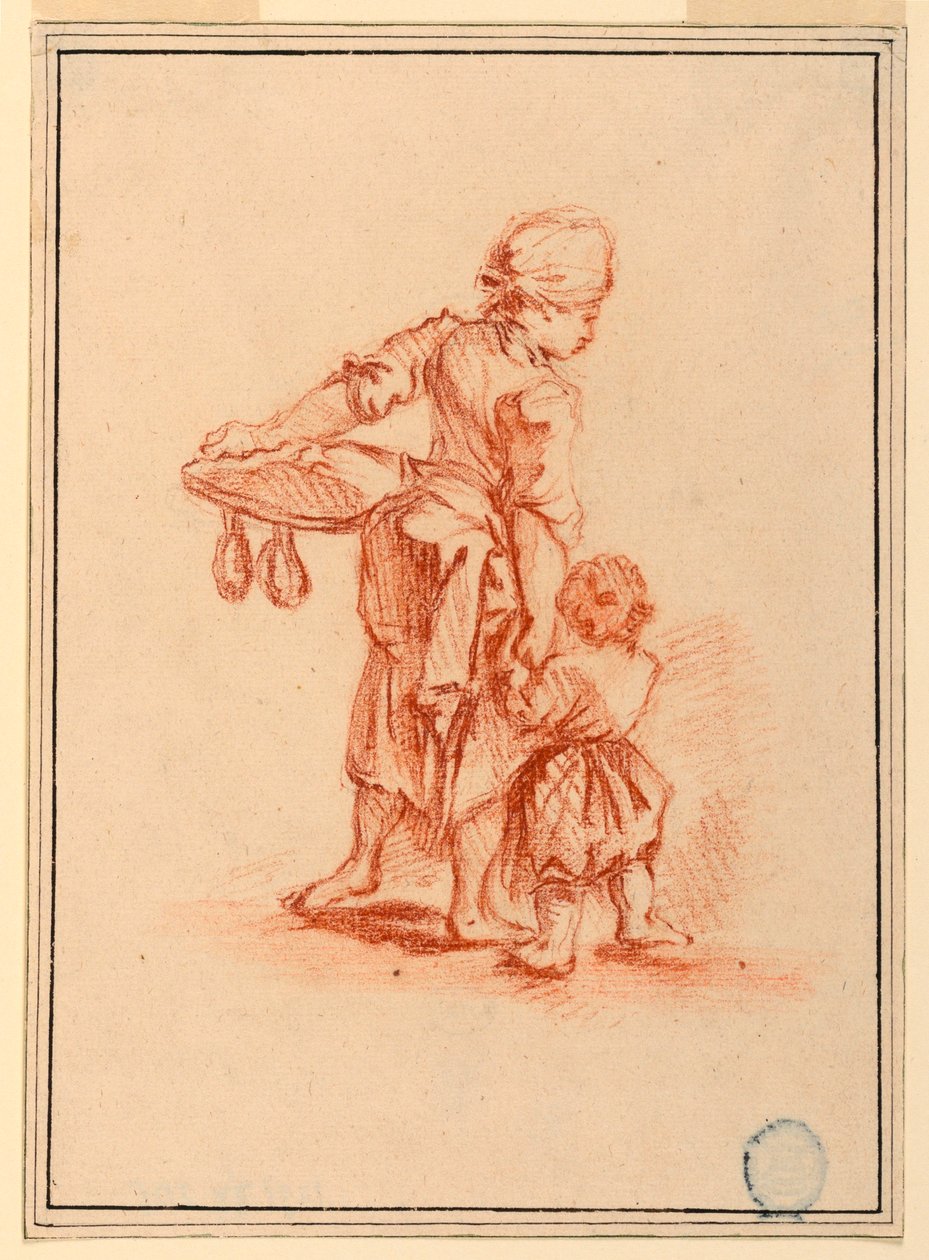 Tekening, Een vrouw die een kind leidt, 1750-75 door Jean Baptiste Le Prince
