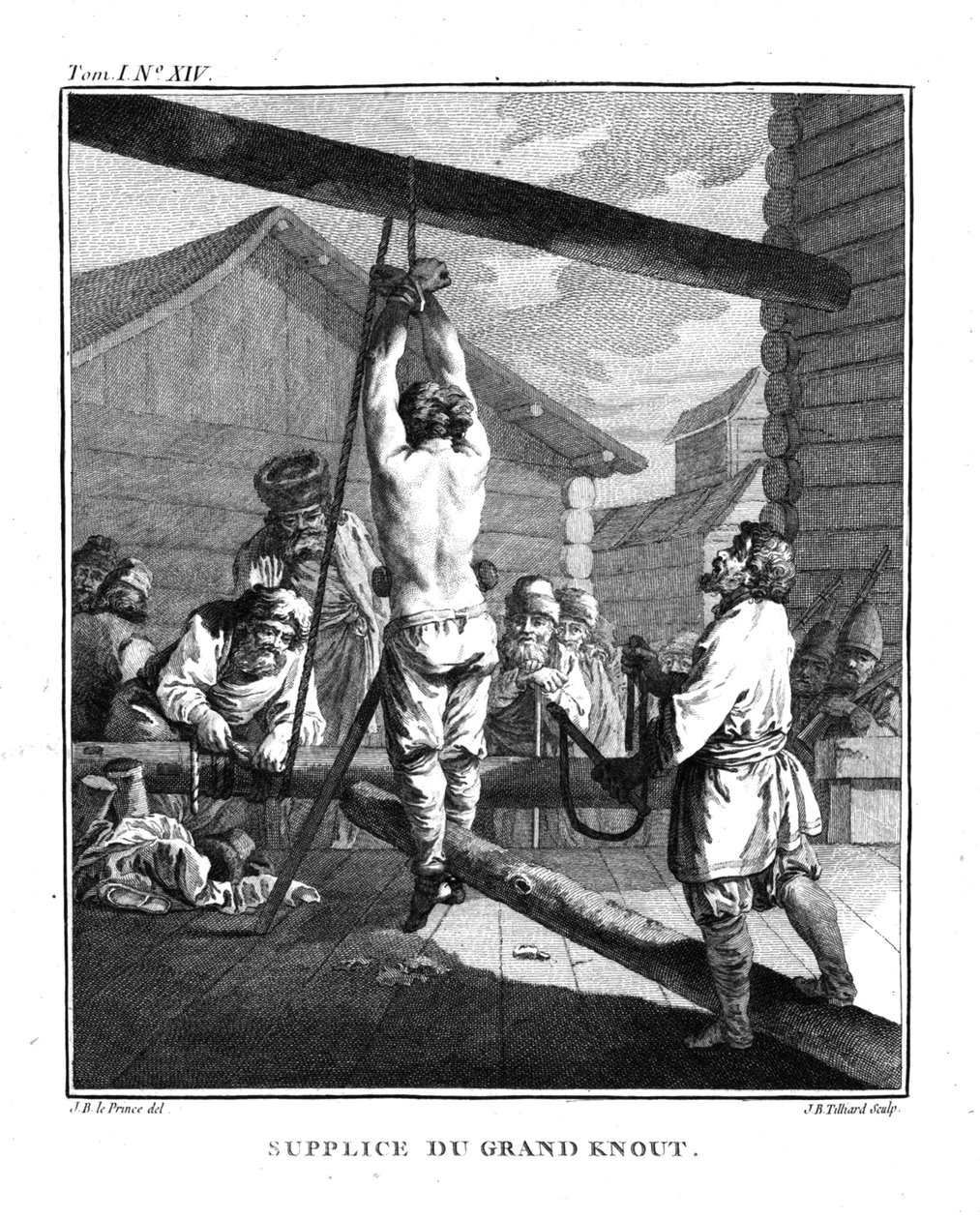 Straf met een grote knoet. Uit Voyage en Sibérie door Jean Baptiste Le Prince