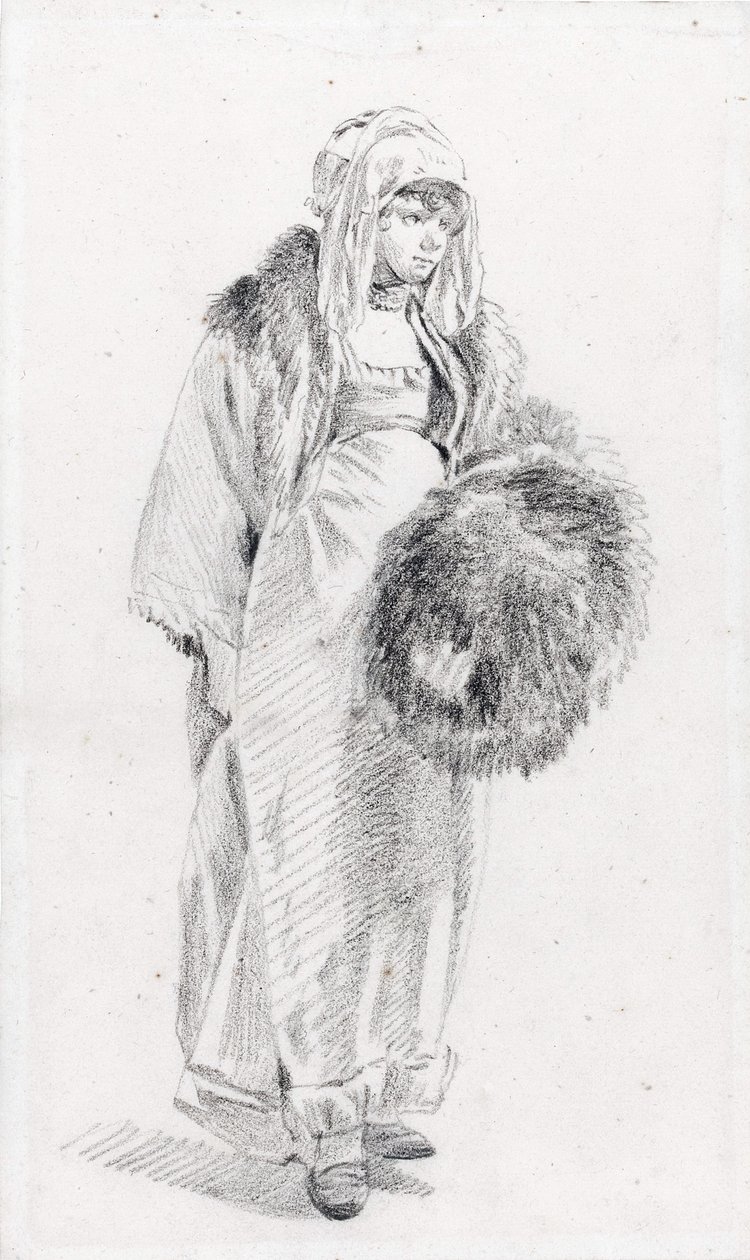 Russische vrouw met een bontmof door Le Prince, Jean-Baptiste (1734-1781), Tussen 1758 en 1761 door Jean Baptiste Le Prince
