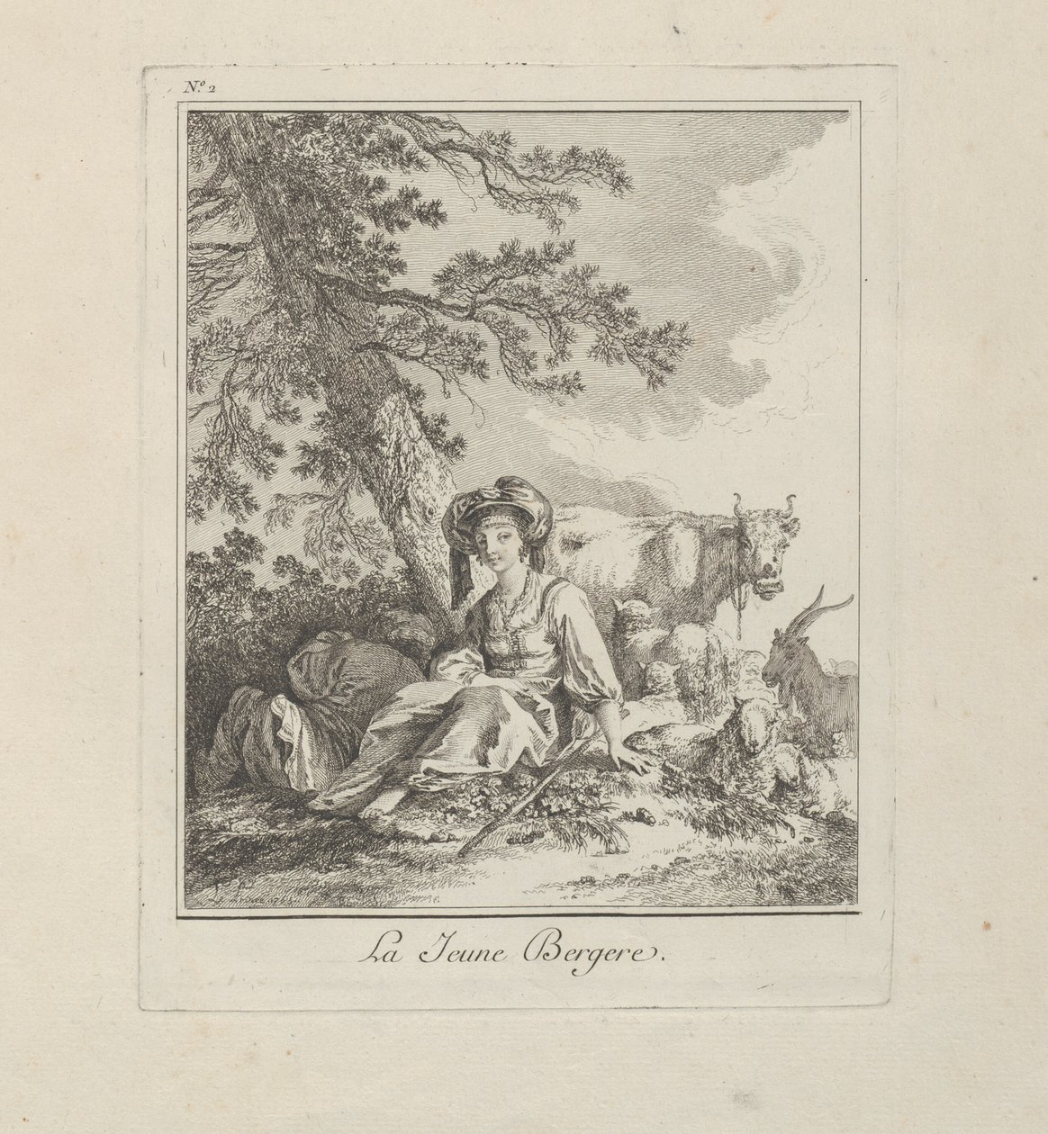 De jonge herderin, plaat twee uit Divers Habillements des Peuples du Nord door Jean Baptiste Le Prince