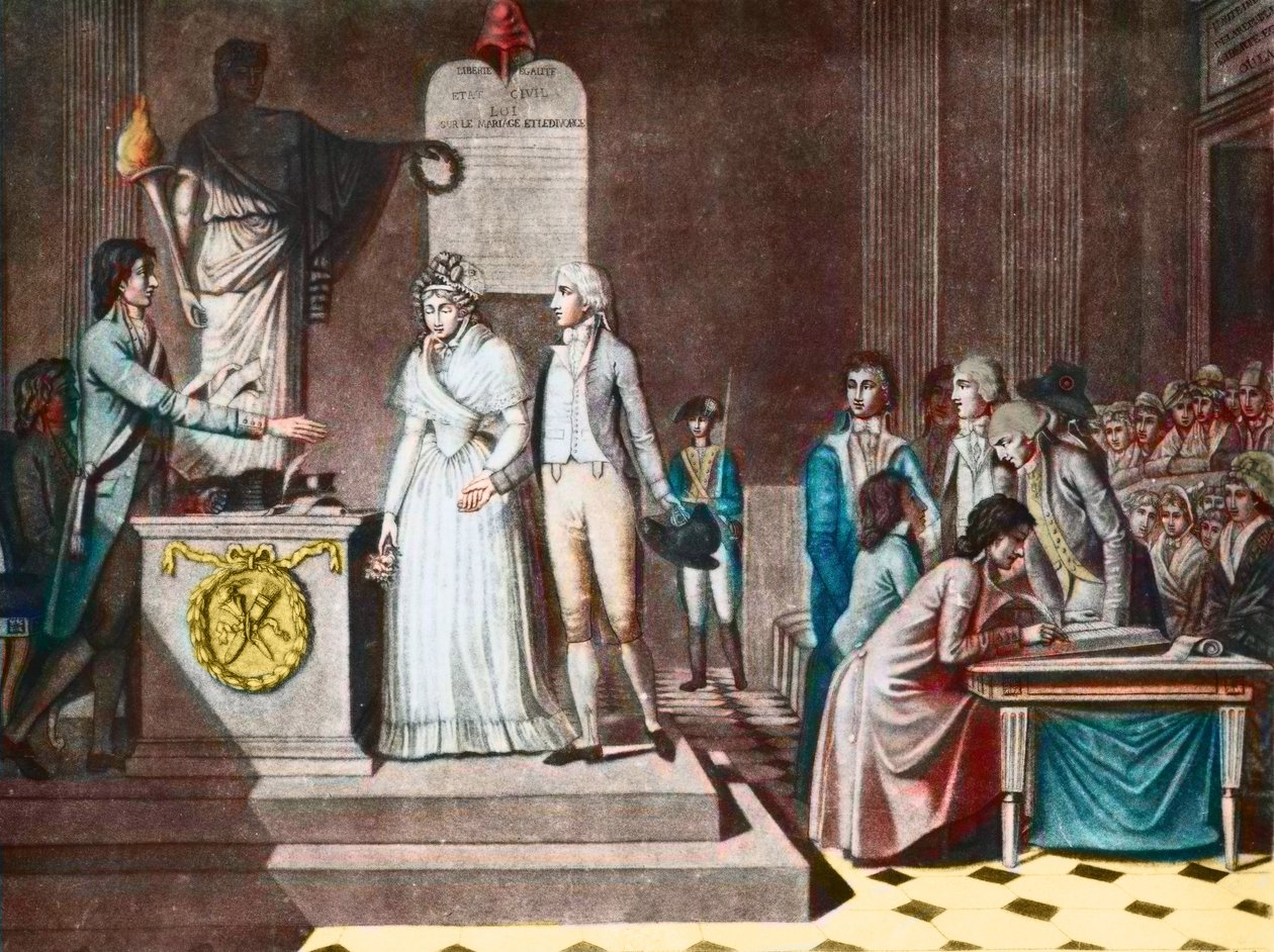 Het Republikeinse Huwelijk (na de aquatint van Jean-Baptiste Mallet) door Jean Baptiste Mallet