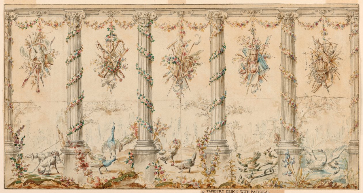 Tekening, Project voor wandtapijt gewijd aan het boerenleven, 1780-95 door Jean Baptiste Marie Huet