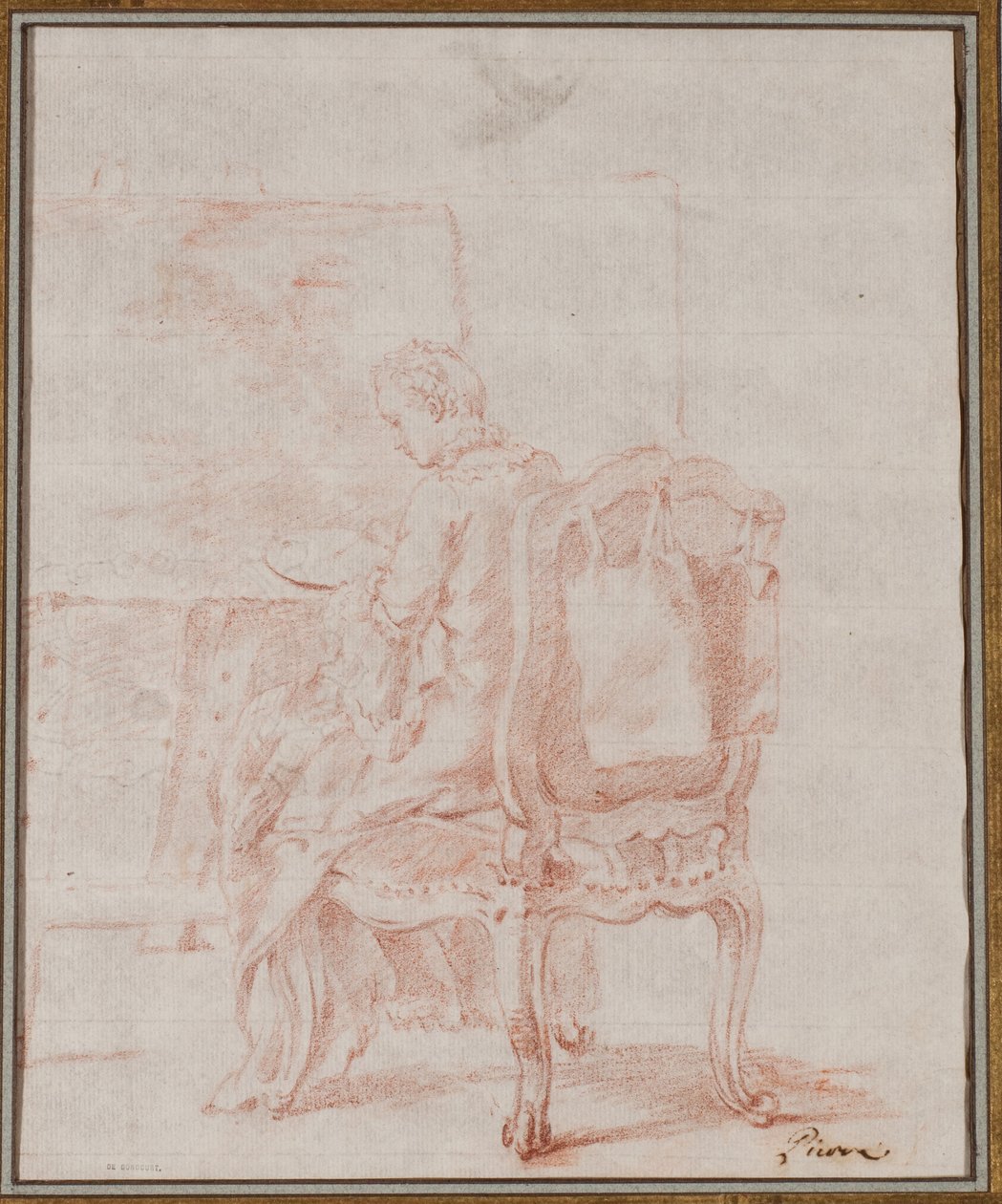 Een vrouw schildert een landschap door Jean Baptiste Marie Pierre