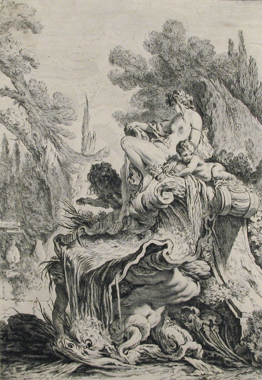 Fontein met een Najade zittend op een schelp door Jean Baptiste Marie Pierre