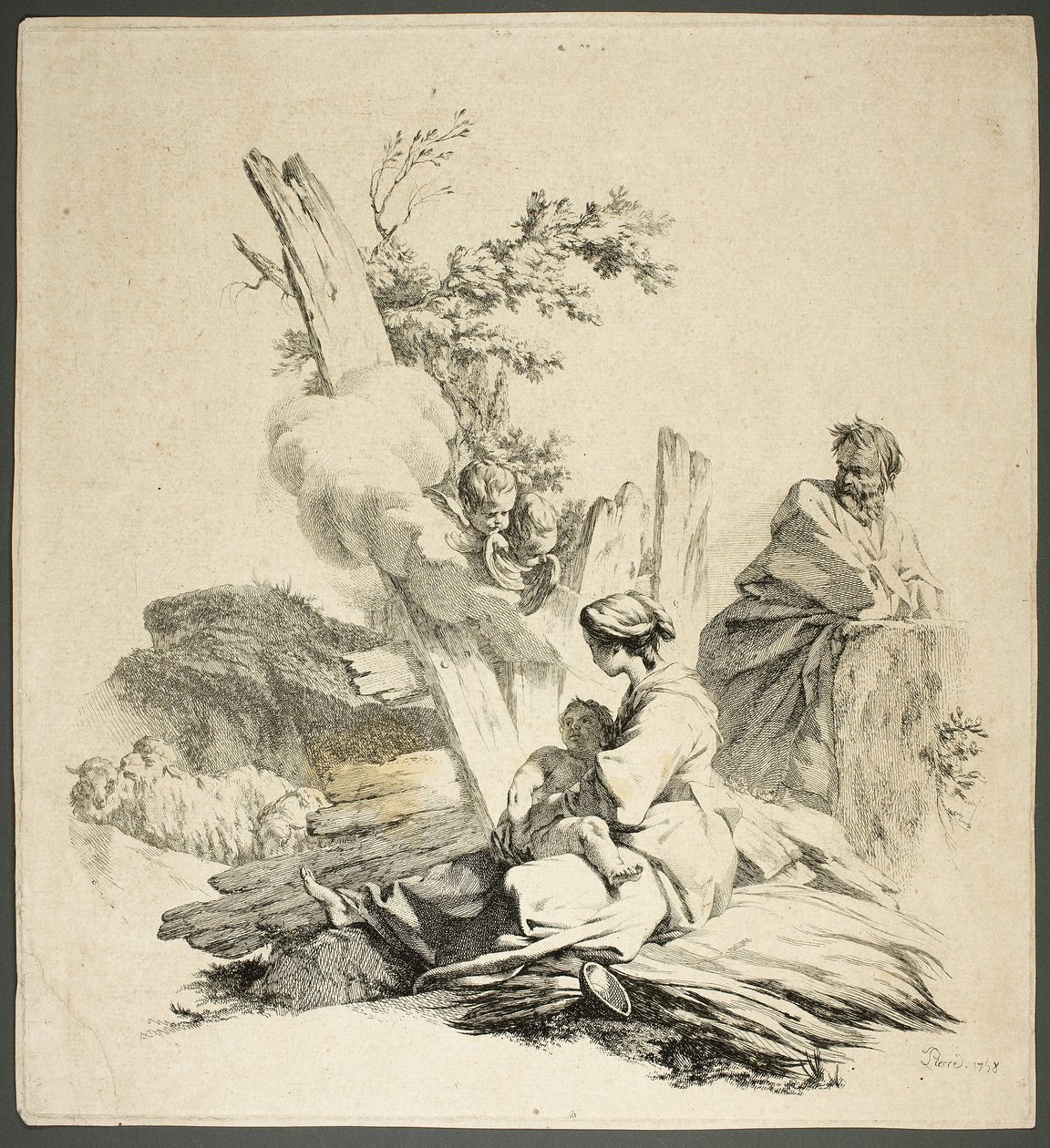 Heilige familie met engelen door Jean Baptiste Marie Pierre