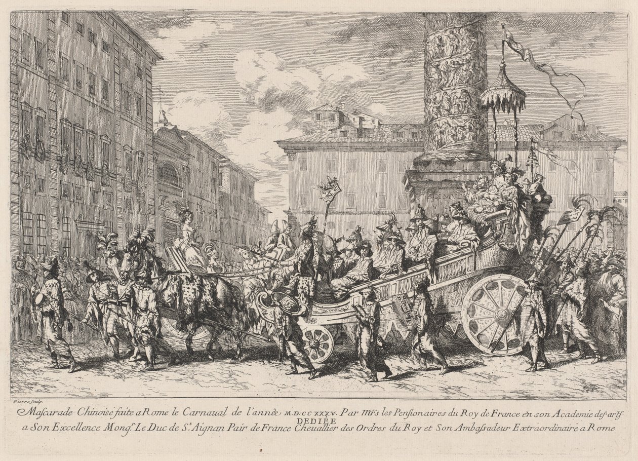 Chinese maskerade in Rome door Jean Baptiste Marie Pierre