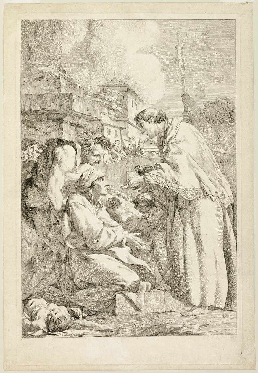 Sint Carolus Borromeus zegent de pestlijders door Jean Baptiste Marie Pierre