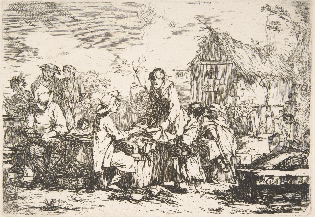 Dorpsmarkt Le Marché de village, 18e eeuw door Jean Baptiste Marie Pierre