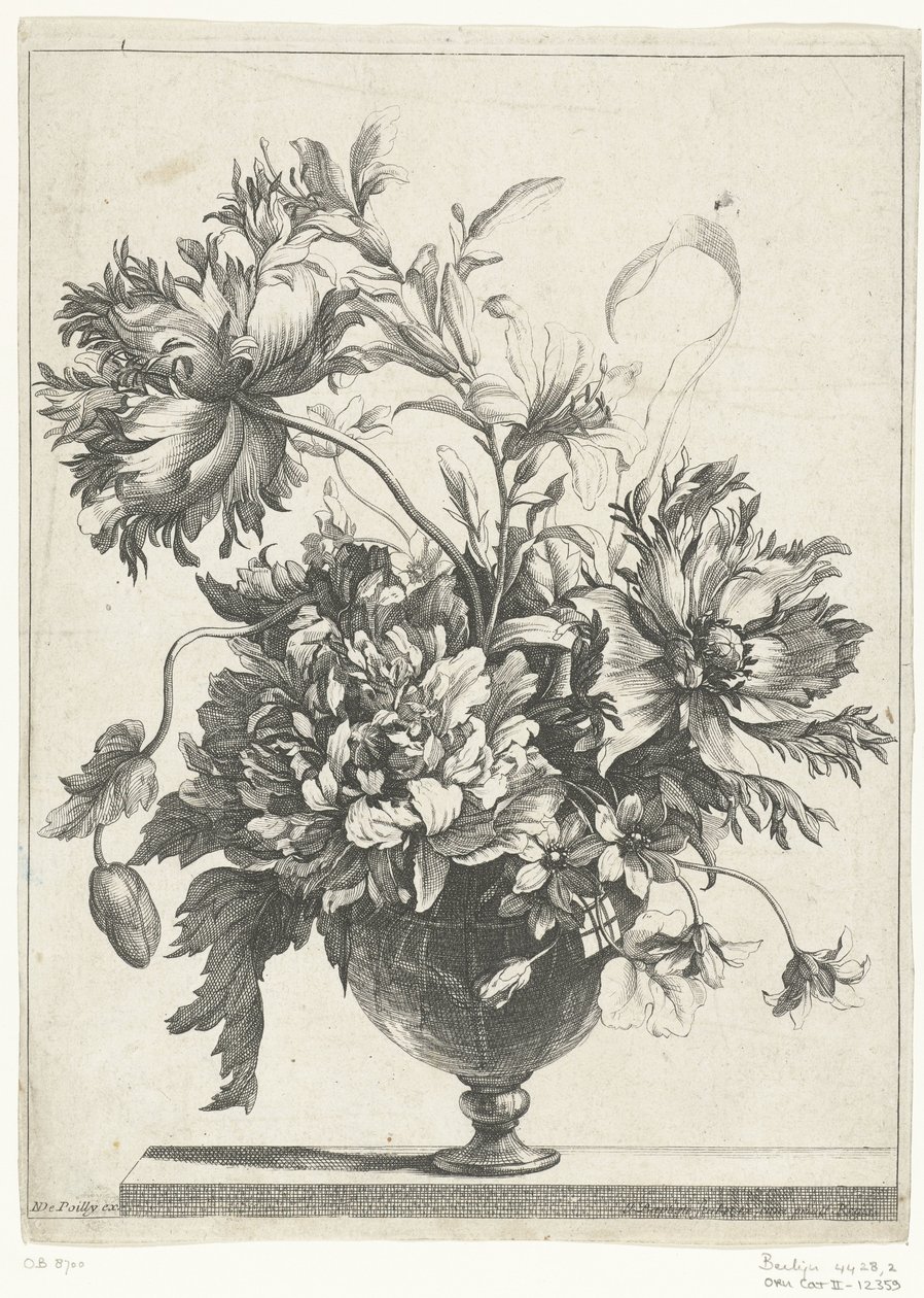 Glazen vaas met bloemen door Jean Baptiste Monnoyer