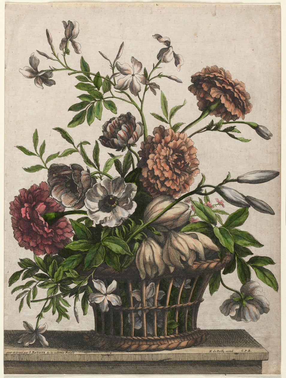 Goudsbloemen, enkele Anemoon, Jasmijn... door Jean Baptiste Monnoyer I