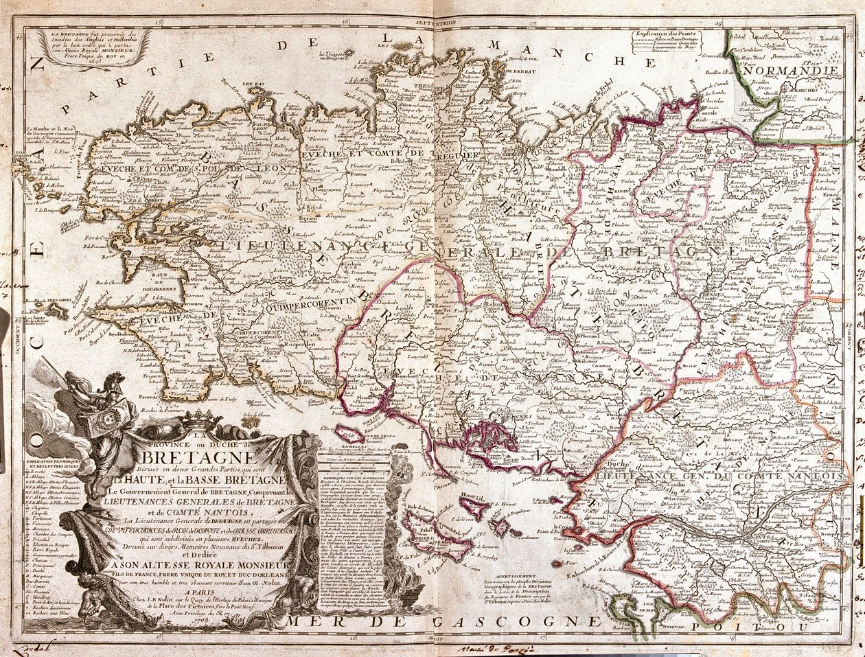 Kaart van Bretagne (Frankrijk) door Jean Baptiste Nolin