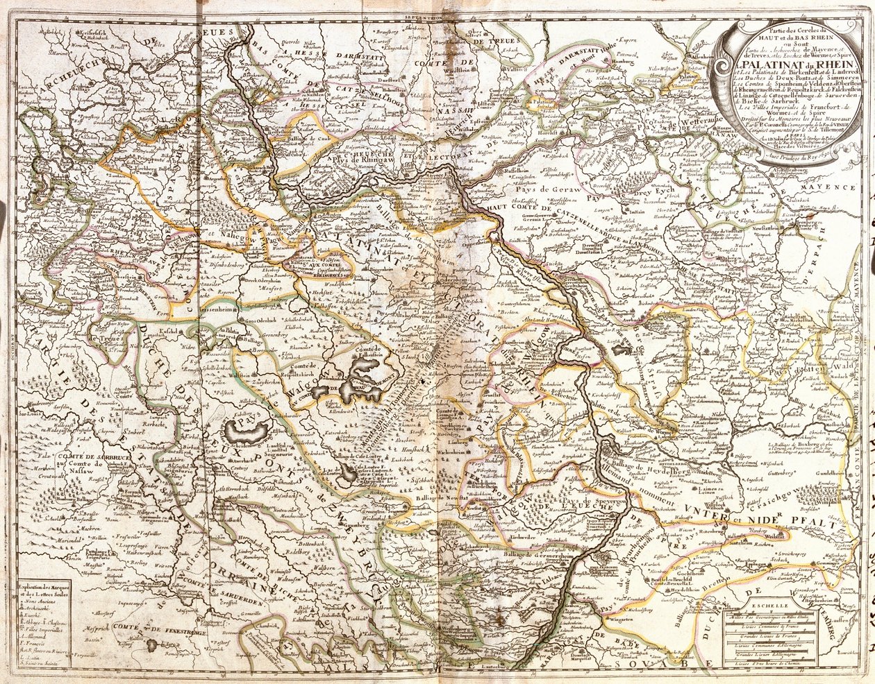 Kaart van Rijnland-Palts en een deel van Beieren (Duitsland) door Jean Baptiste Nolin