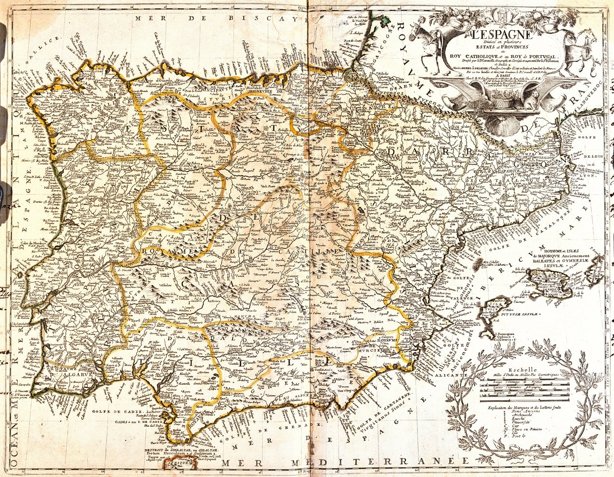 Kaart van Spanje en Portugal door Jean Baptiste Nolin