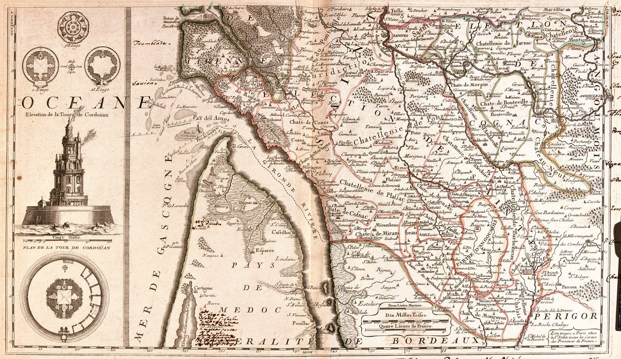 Kaart van Aquitanië (Frankrijk) door Jean Baptiste Nolin