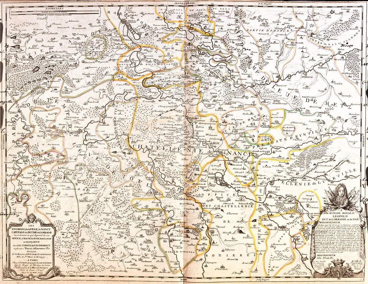 Kaart van het gebied van Nancy (Frankrijk) door Jean Baptiste Nolin