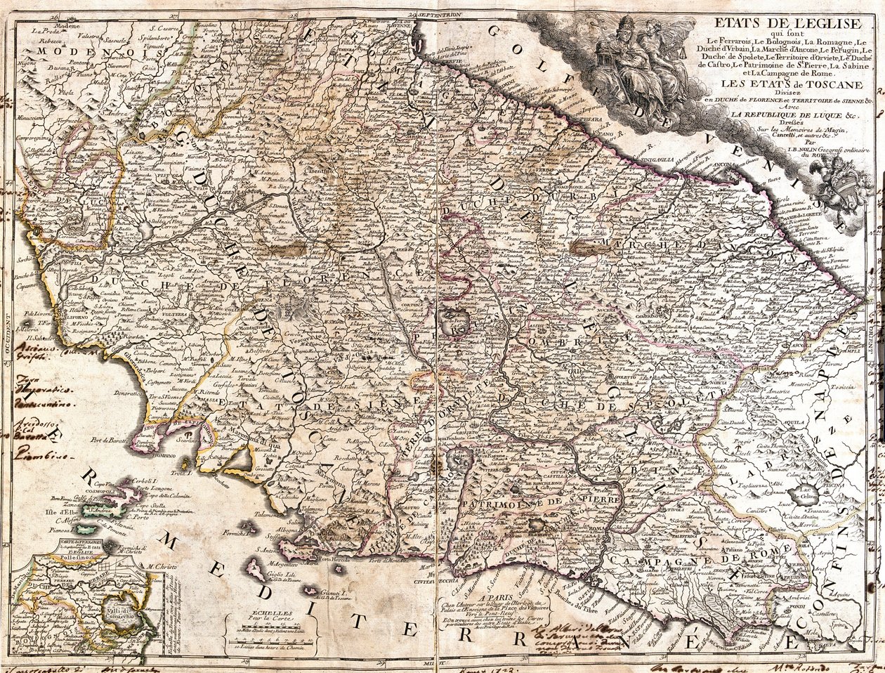 Kaart van de kerkelijke gebieden in Italië door Jean Baptiste Nolin