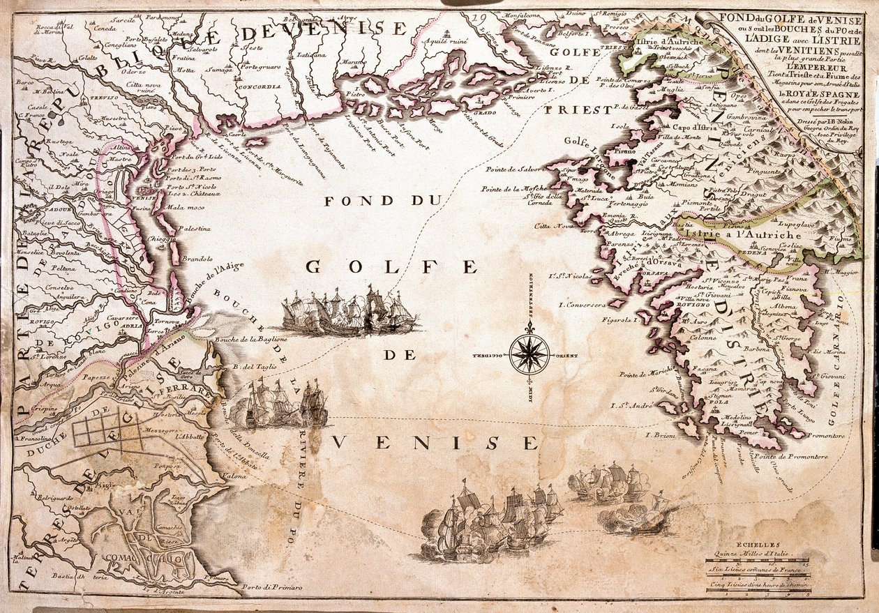Kaart van de Golf van Venetië, Adriatische Zee door Jean Baptiste Nolin