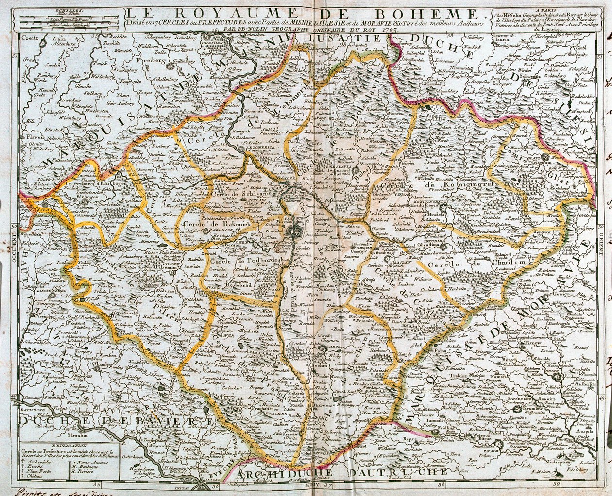 Kaart van het Koninkrijk Bohemen (Tsjechië) (gravure) door Jean Baptiste Nolin