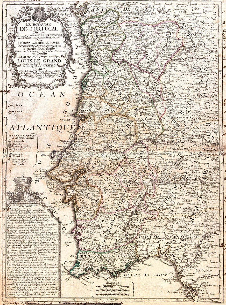 Kaart van het Koninkrijk Portugal door Jean Baptiste Nolin