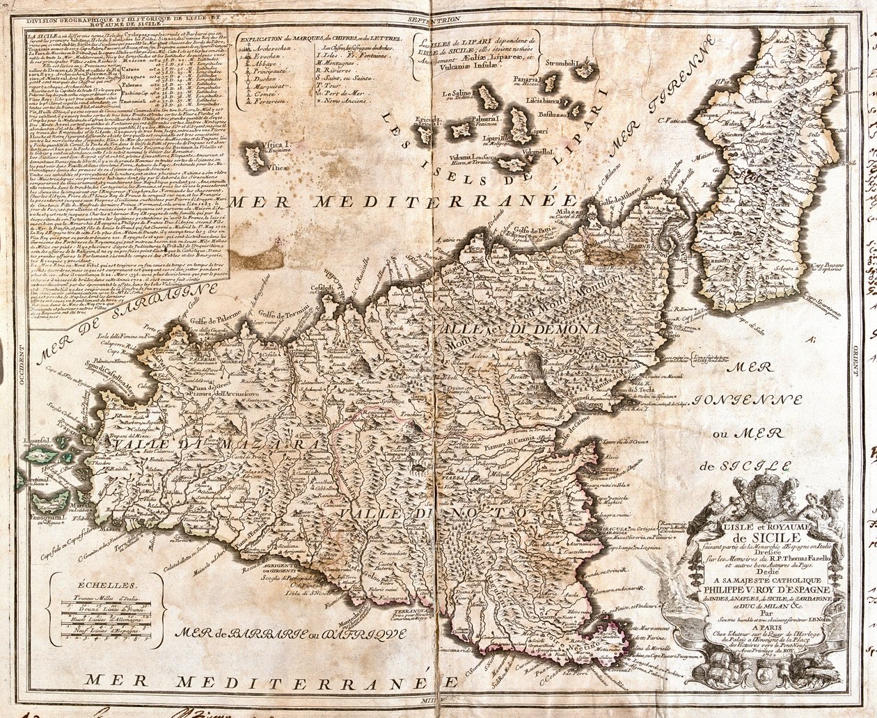 Kaart van het Koninkrijk Sicilië (Italië) door Jean Baptiste Nolin