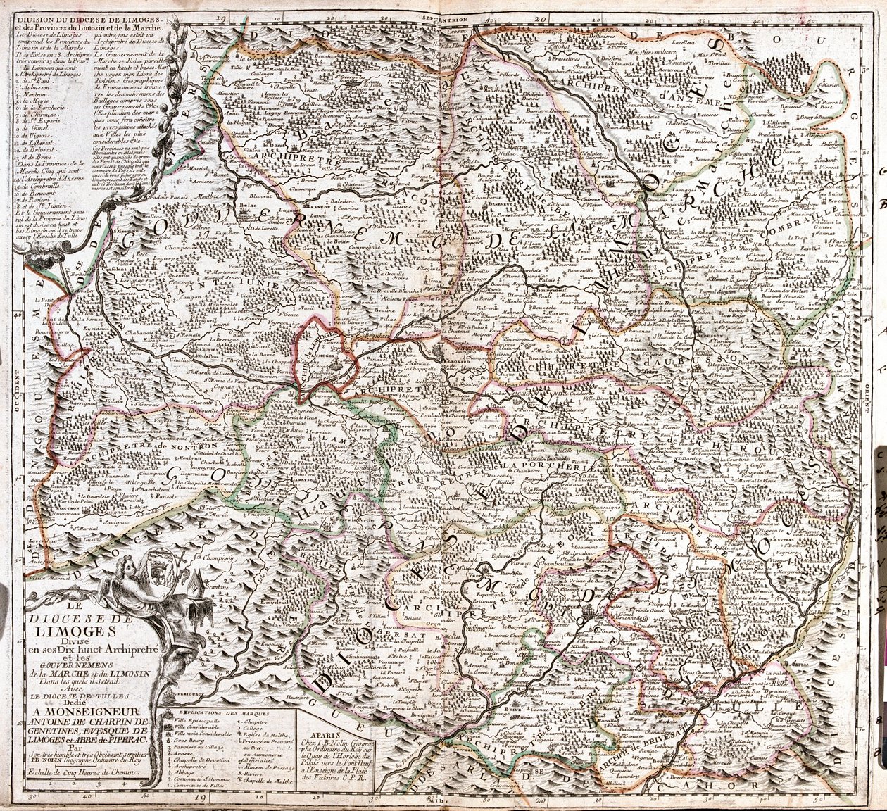 Kaart van het bisdom Limoges (Frankrijk) door Jean Baptiste Nolin