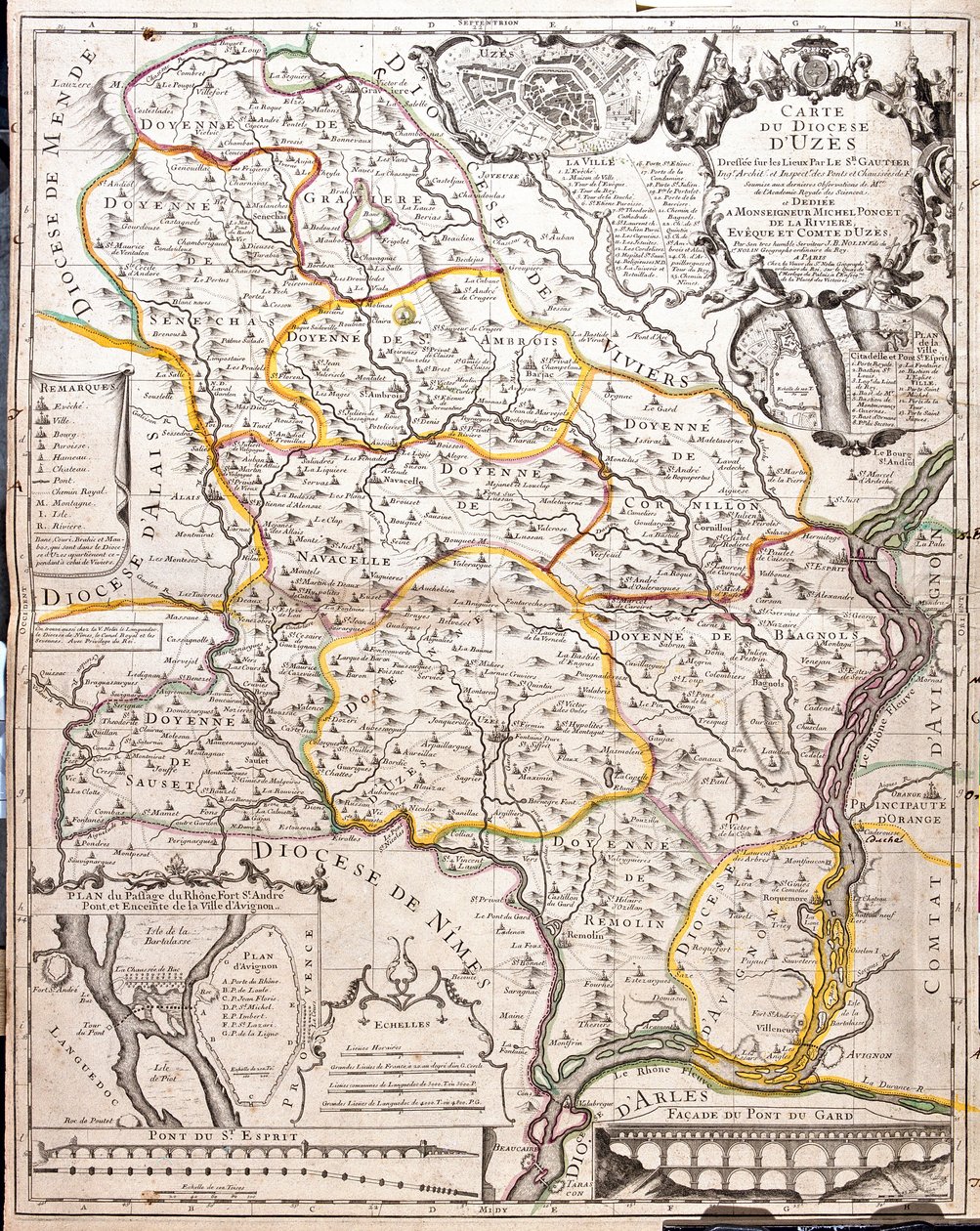 Kaart van het bisdom Uzès (Frankrijk) door Jean Baptiste Nolin