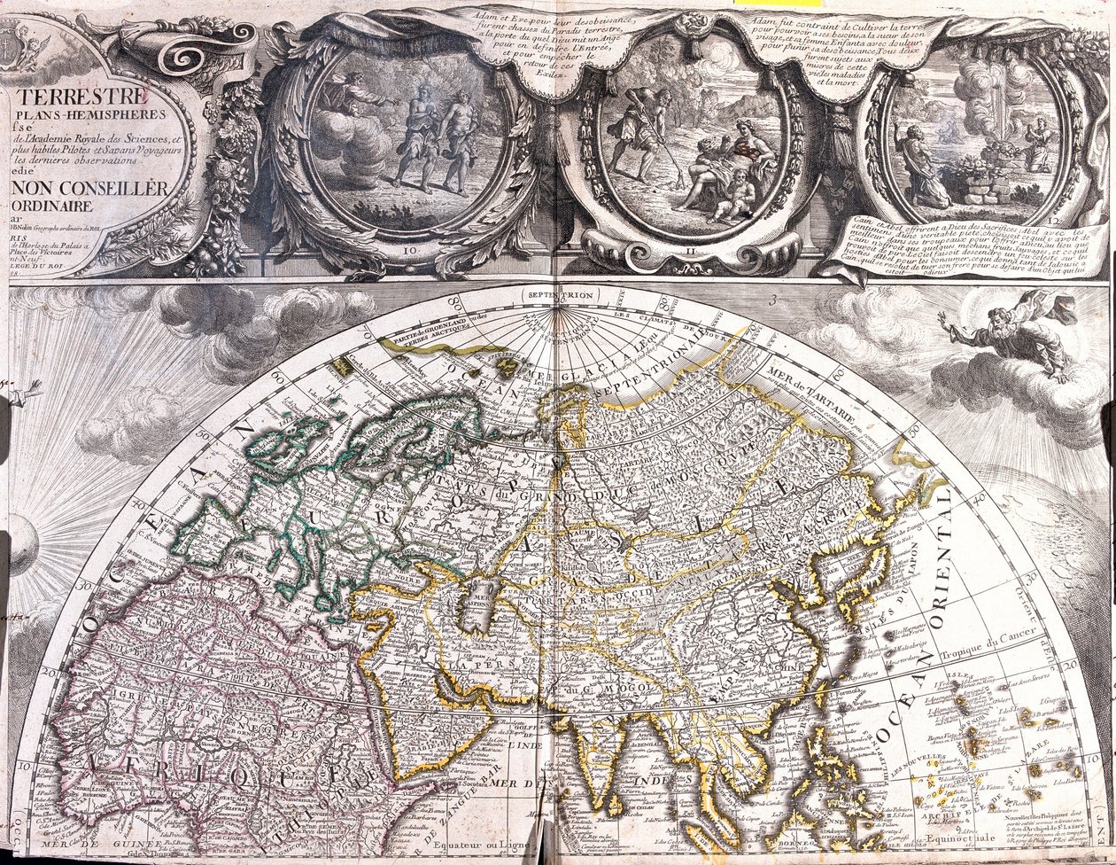 Kaart van het noordelijk halfrond van de wereld door Jean Baptiste Nolin