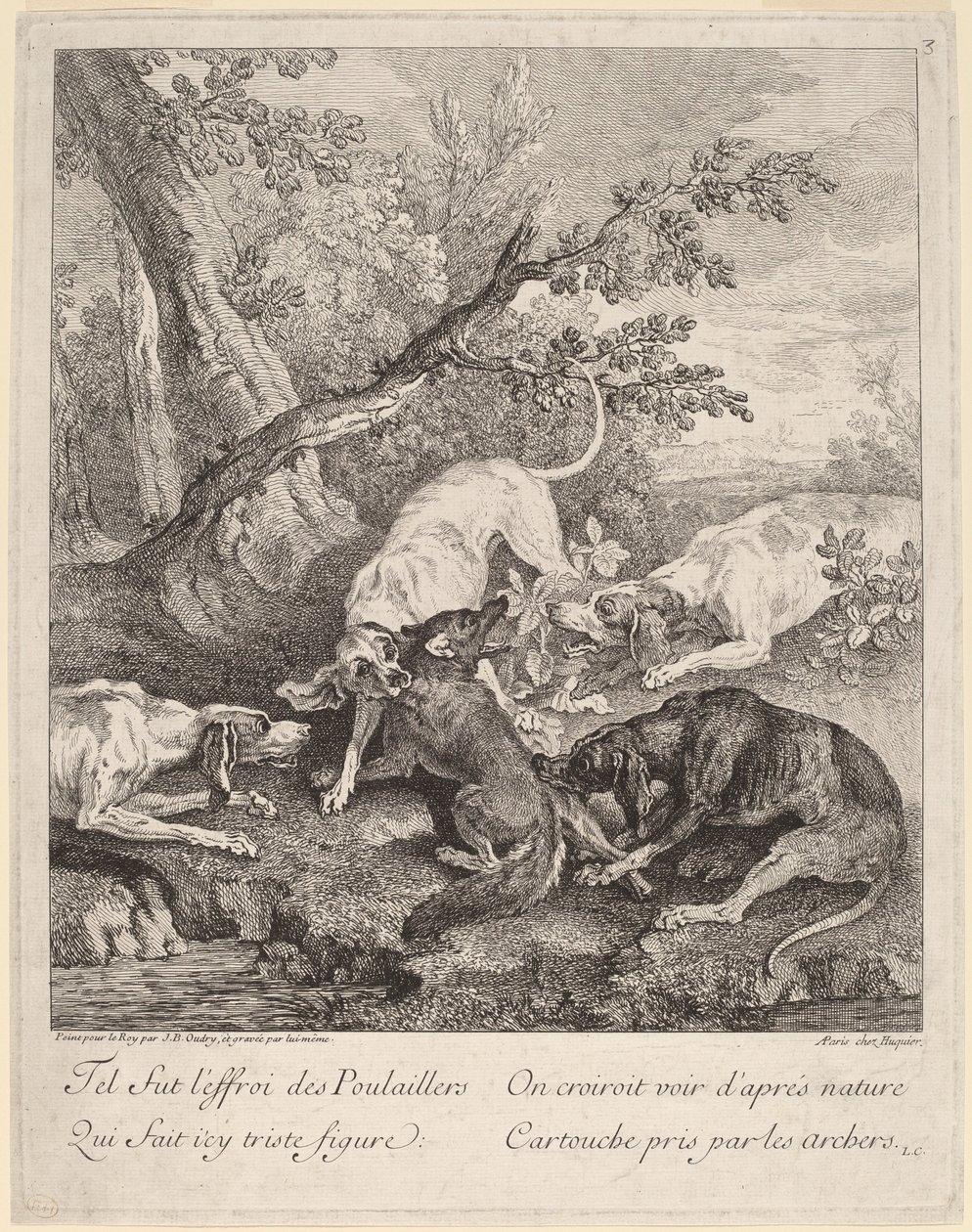 Een Vos Aangevallen door Honden door Jean Baptiste Oudry