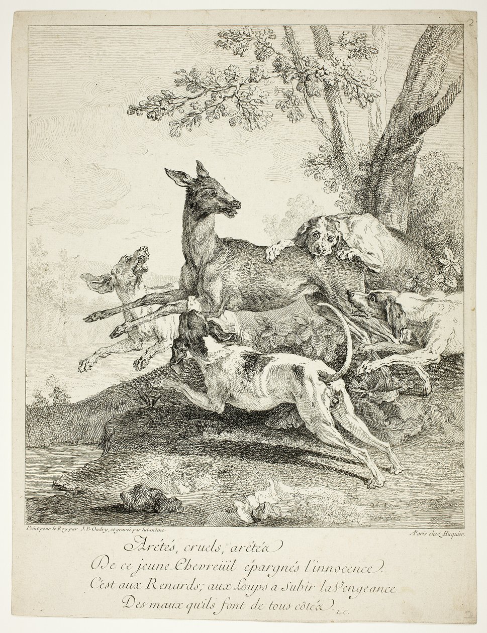 Herten aangevallen door honden door Jean Baptiste Oudry
