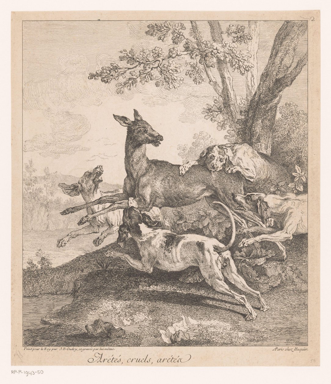Hert overvallen door jachthonden door Jean Baptiste Oudry