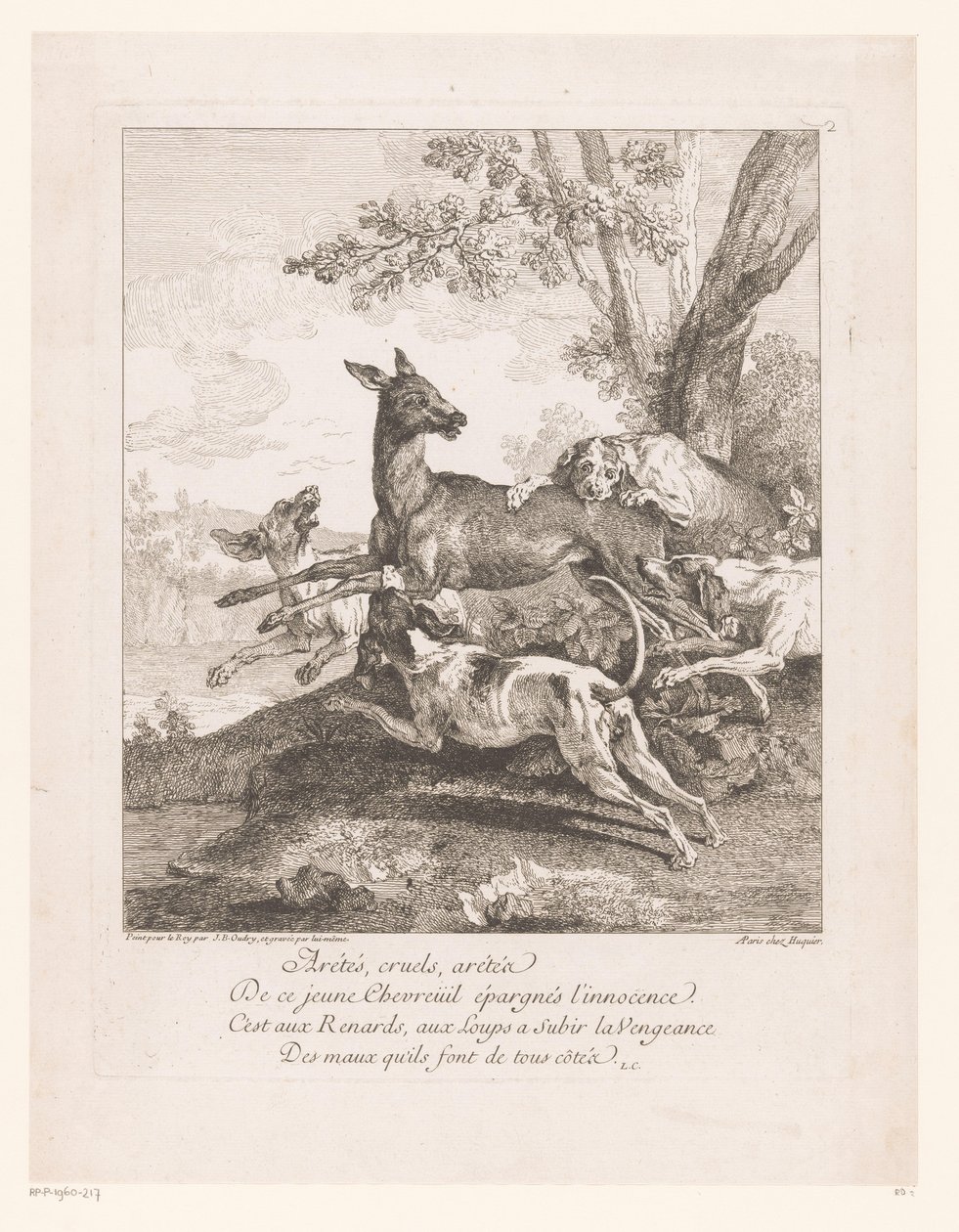 Hert overvallen door jachthonden door Jean Baptiste Oudry