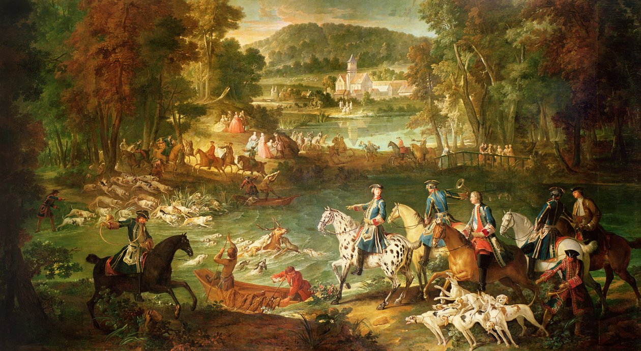Jacht bij de Saint-Jean vijver in het bos van Compiegne, voor 1734 door Jean Baptiste Oudry