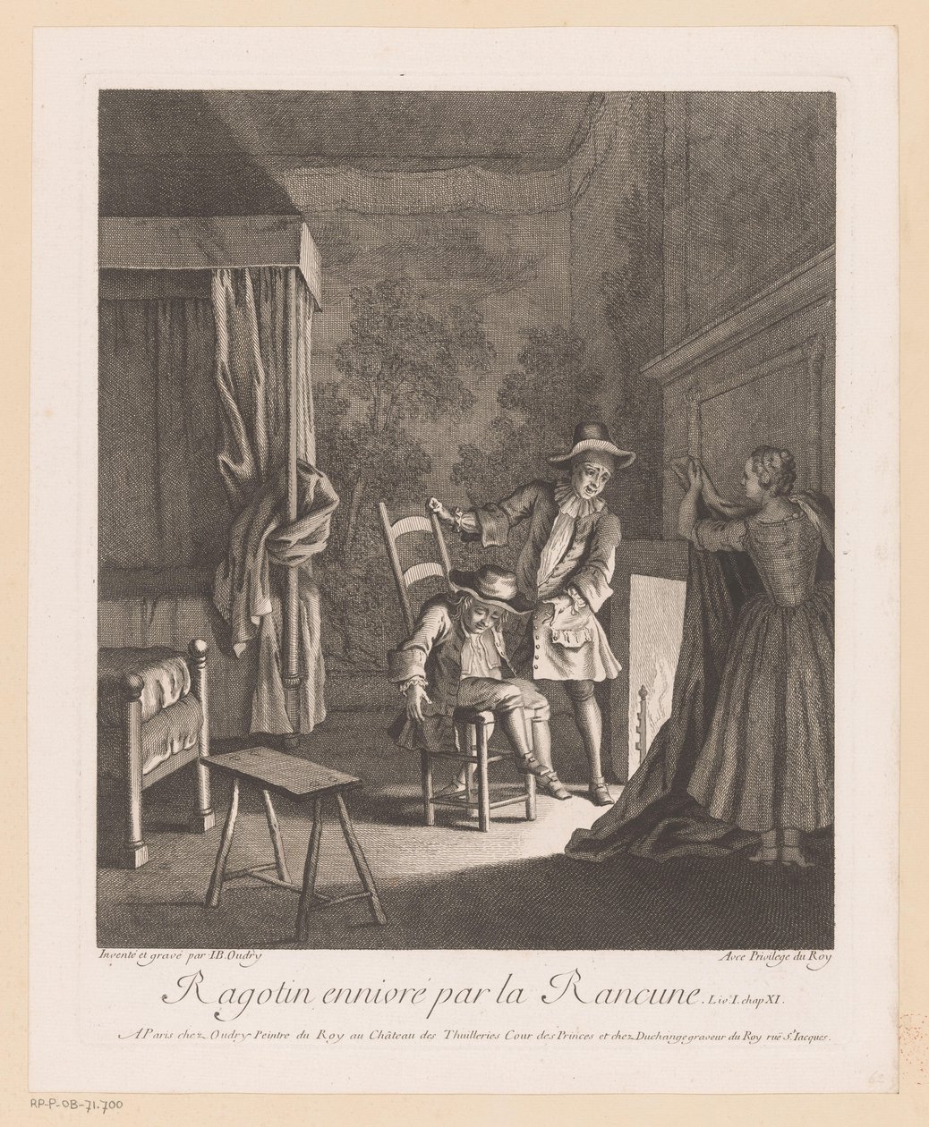 Ragotin dronken op een stoel bij het vuur door Jean Baptiste Oudry