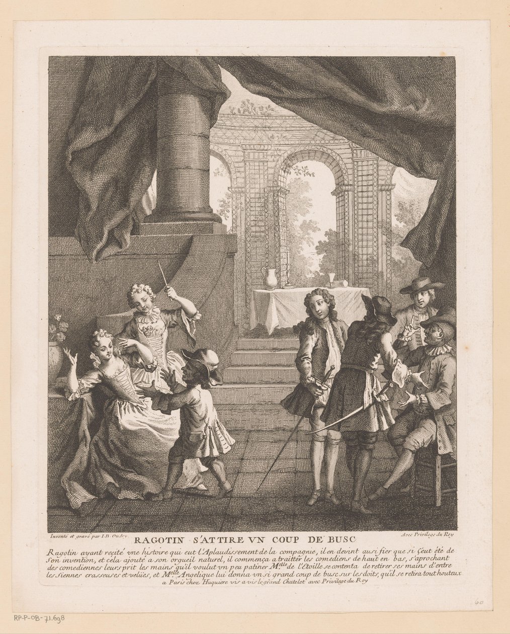 Ragotin krijgt een tik op zijn vingers van een dame door Jean Baptiste Oudry