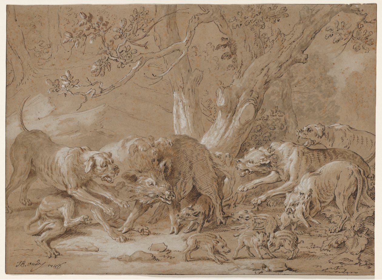 Wilde Zeug en Haar Jongeren Aangevallen door Honden door Jean Baptiste Oudry