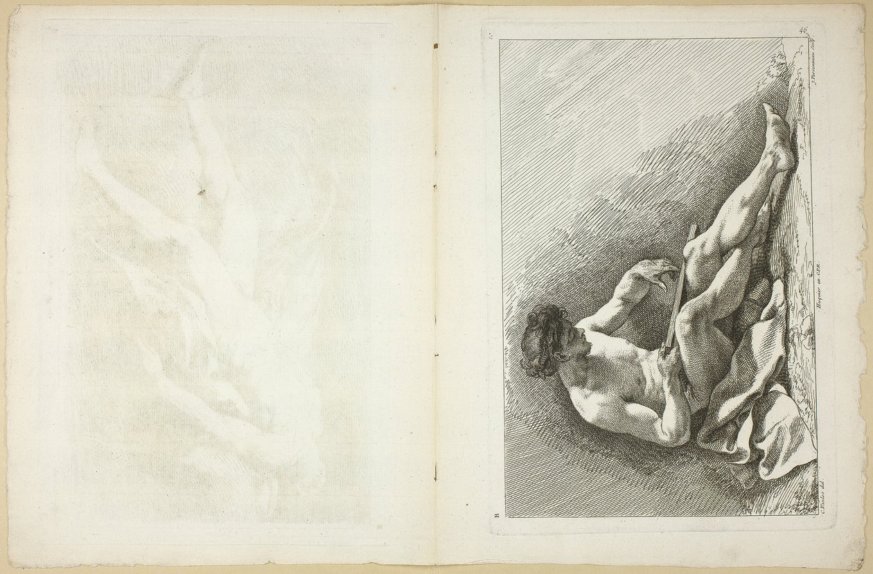 Figuur (recto en verso), uit Seconde livre de figures d’Academies gravées en Partie par les Professeurs de l’Académie Royale door Jean Baptiste Perronneau
