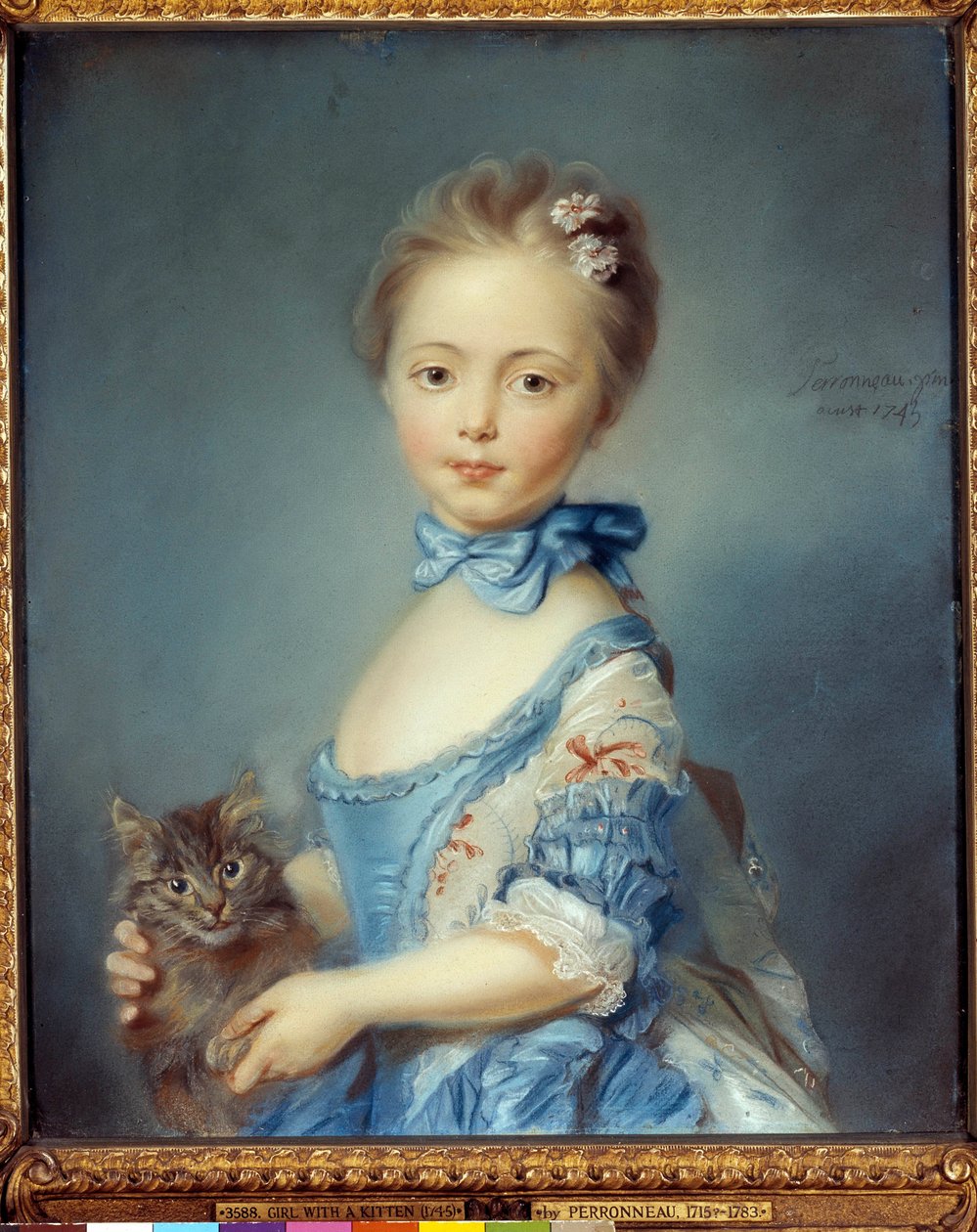 Portret van het meisje met de kat door Jean Baptiste Perronneau