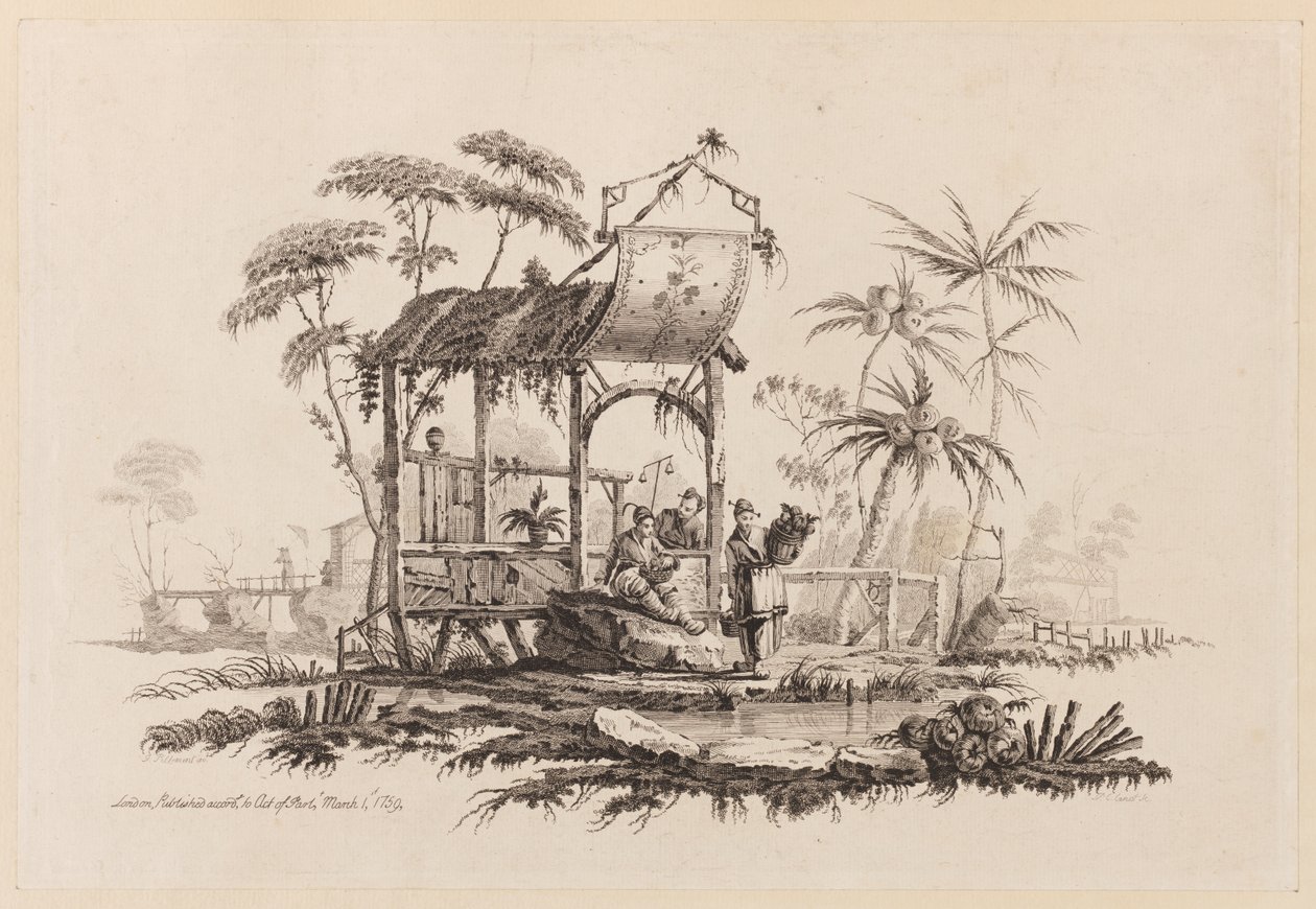 Figuren onder een structuur door Jean Baptiste Pillement